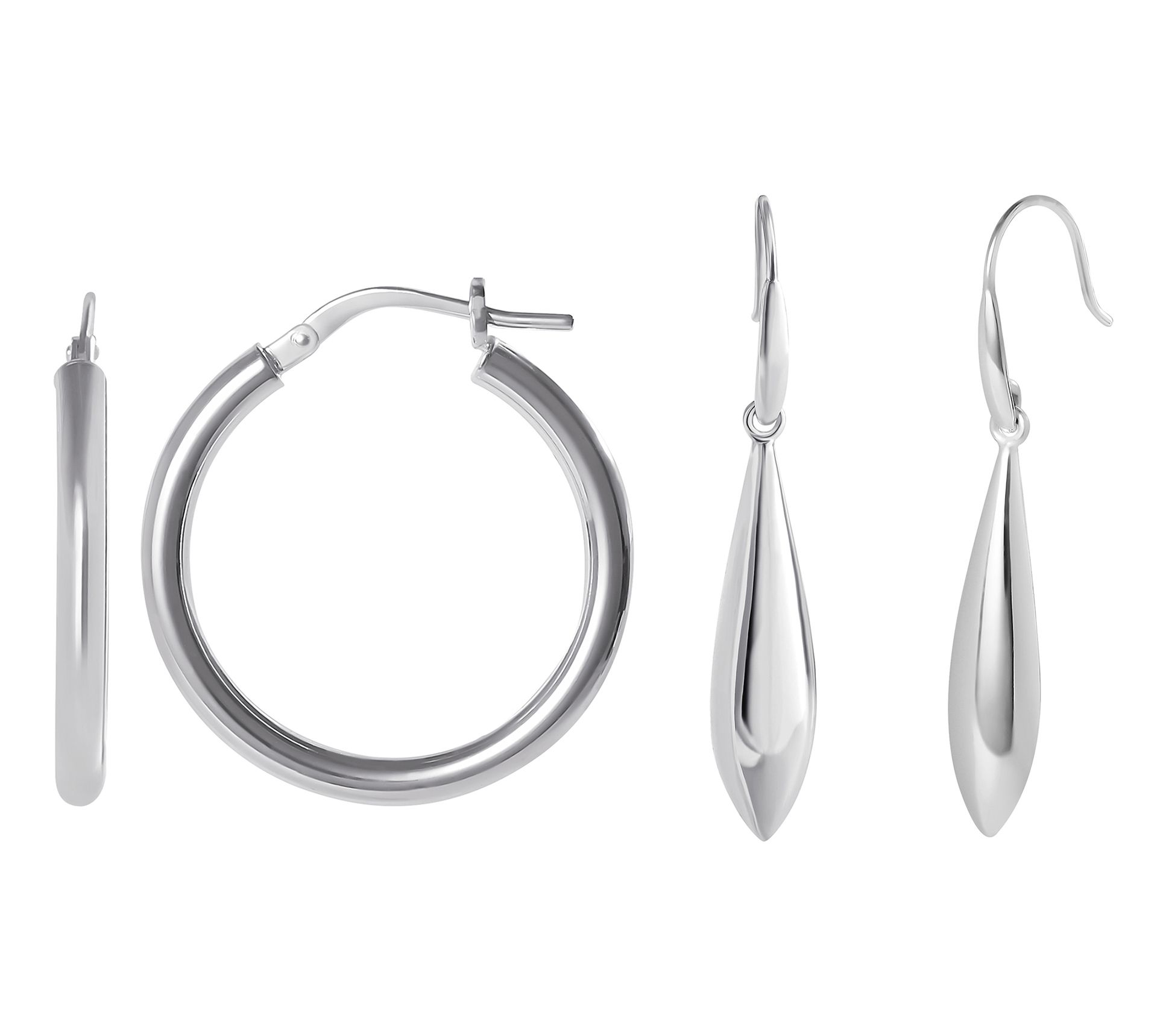 Silver Style Polished Hoop and Dangle Earring Set, Sterling
