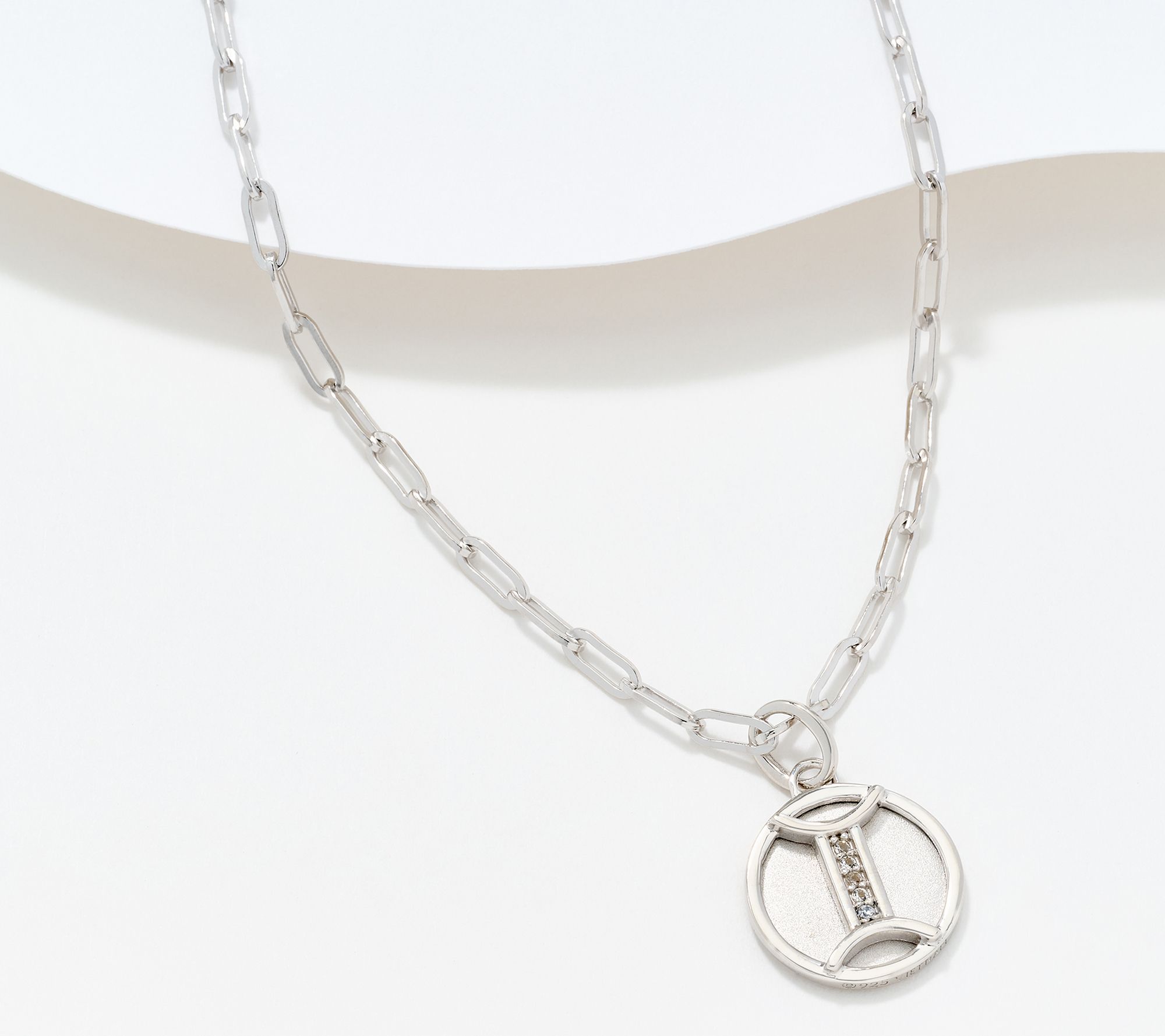 Silver Style White Topaz Zodiac Paperclip 20" Necklace, Sterl