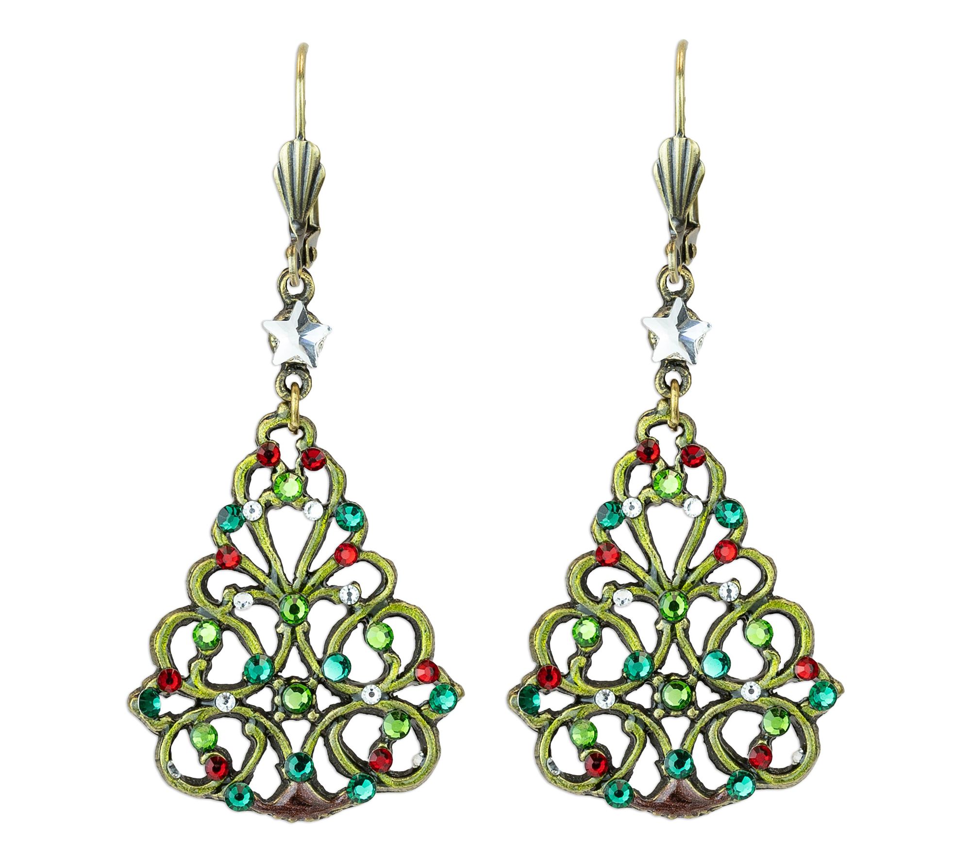 Anne Koplik Crystal Christmas Tree Dangle Earrings