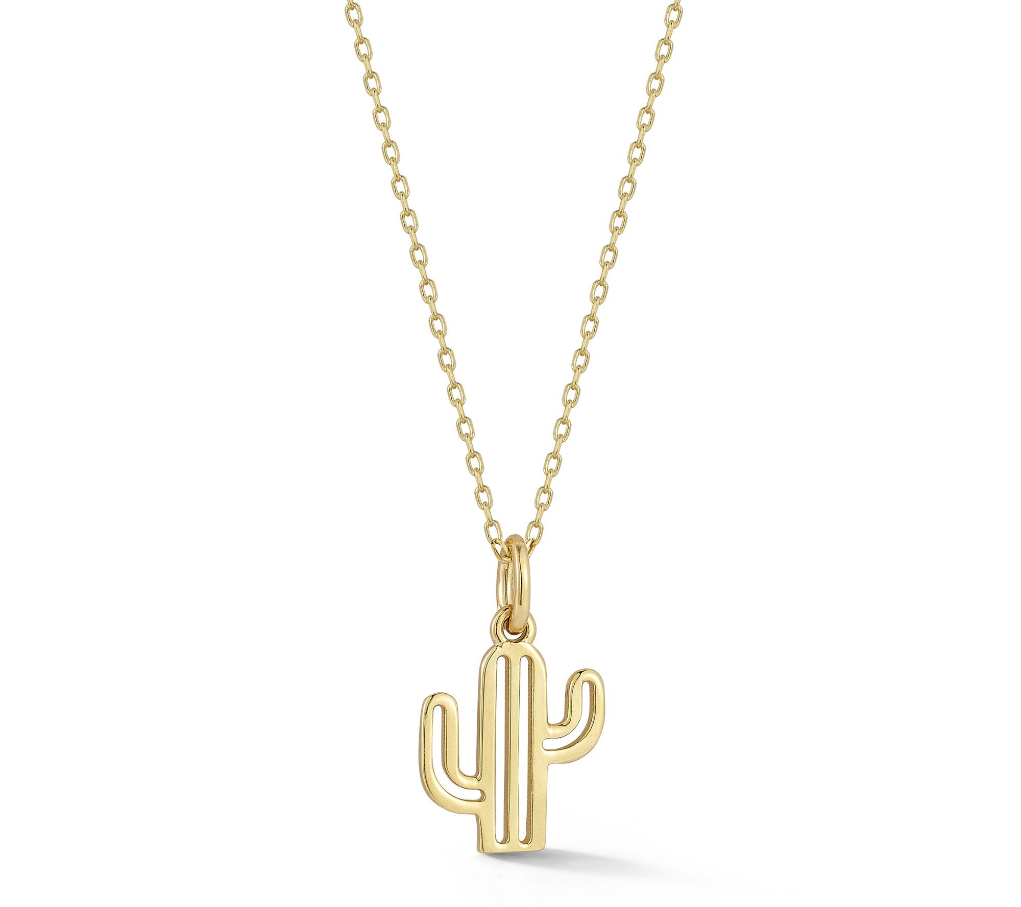 Italian Gold Open Cactus Pendant w/ Chain, 14K