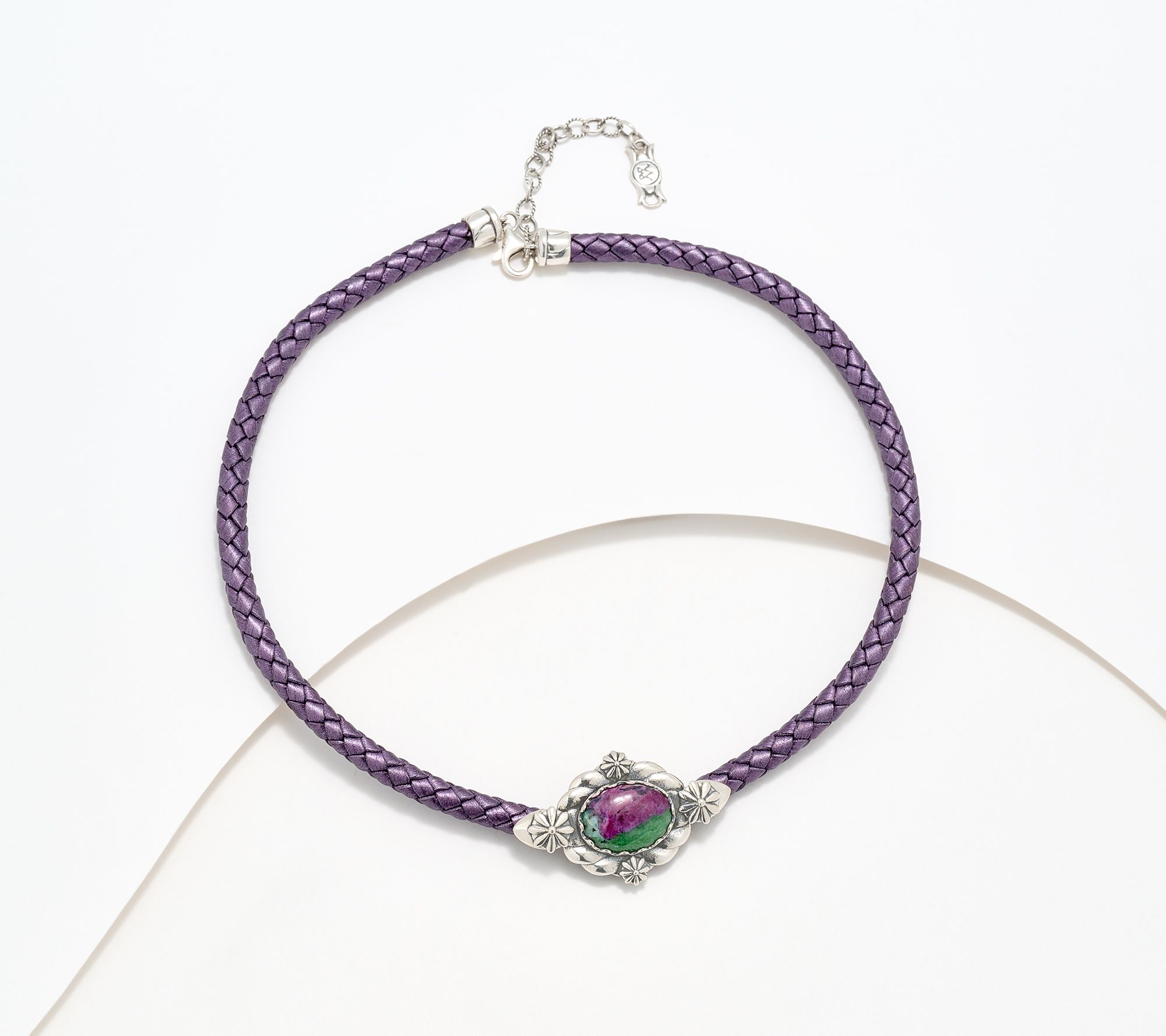 American West Sterl & Leather East-West Gemstone 17" Necklace