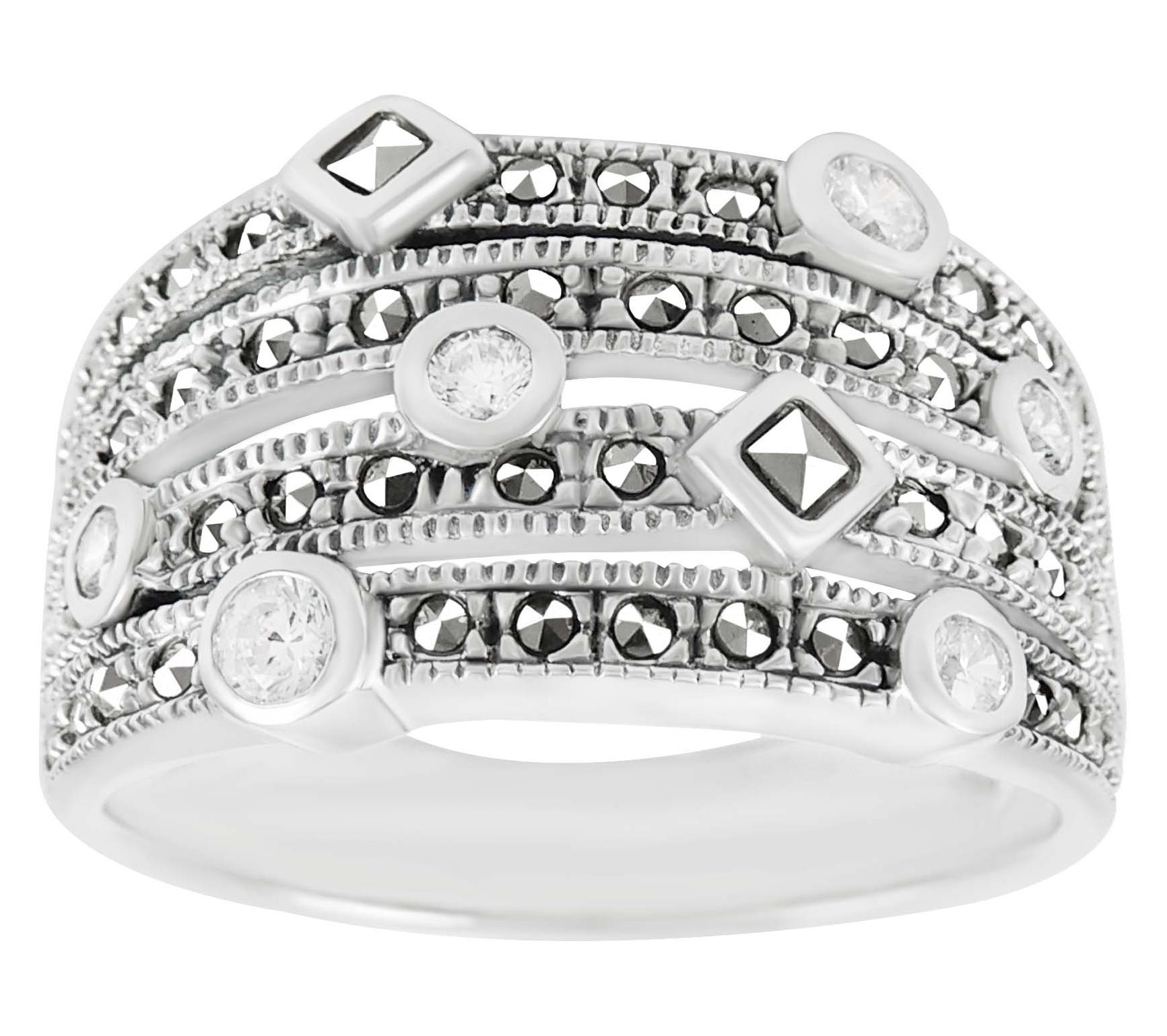 Suspicion Sterling Silver Diamonique& MarcasiteHighway Ring