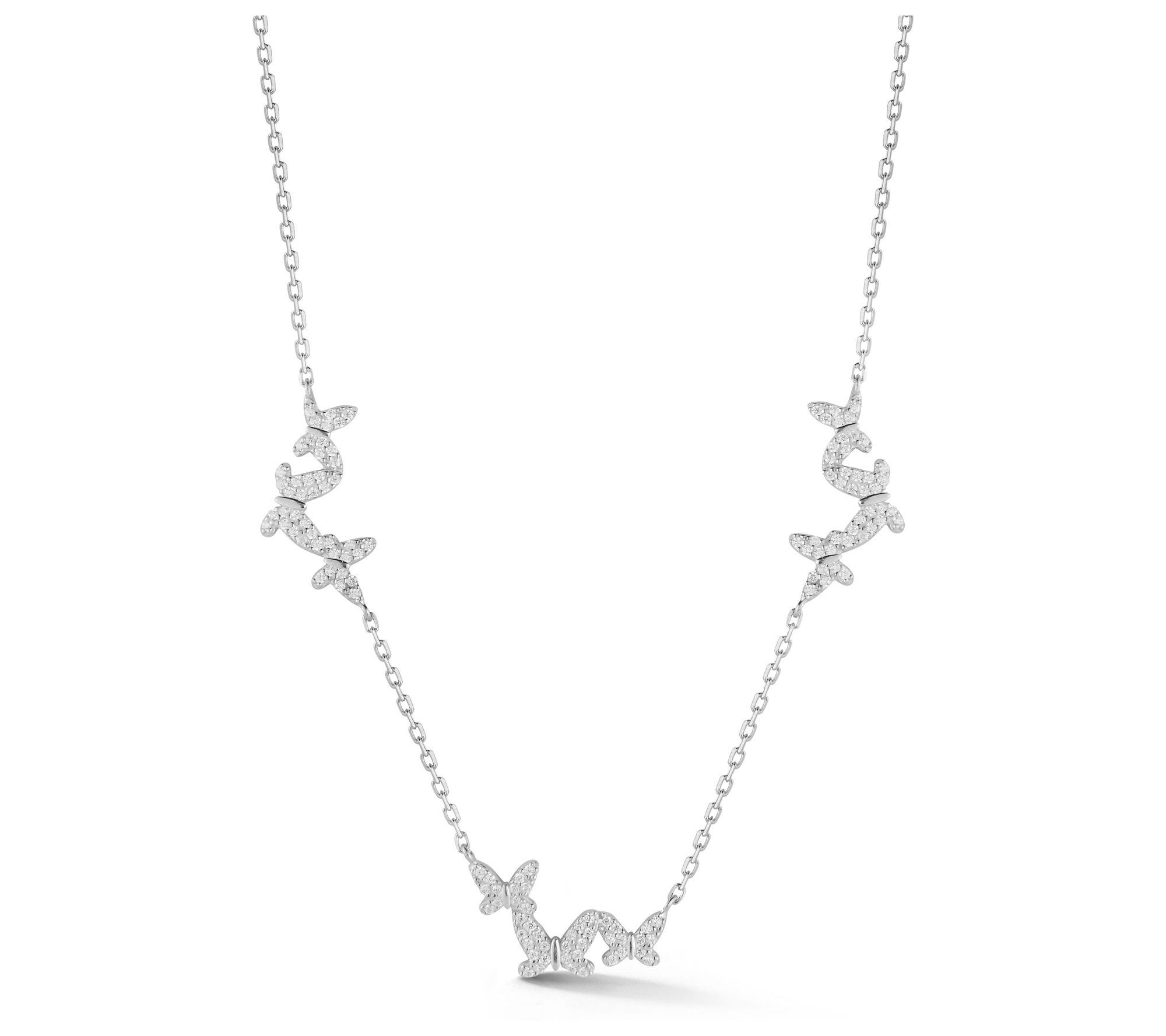 Sterlina Silver Triple Pave Butterfly Necklace,Sterling