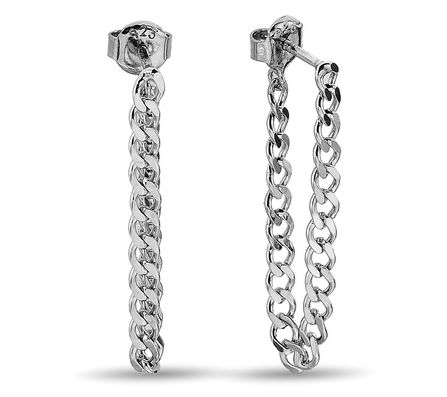 Silver Style Curb Chain Drop Earrings, Sterling
