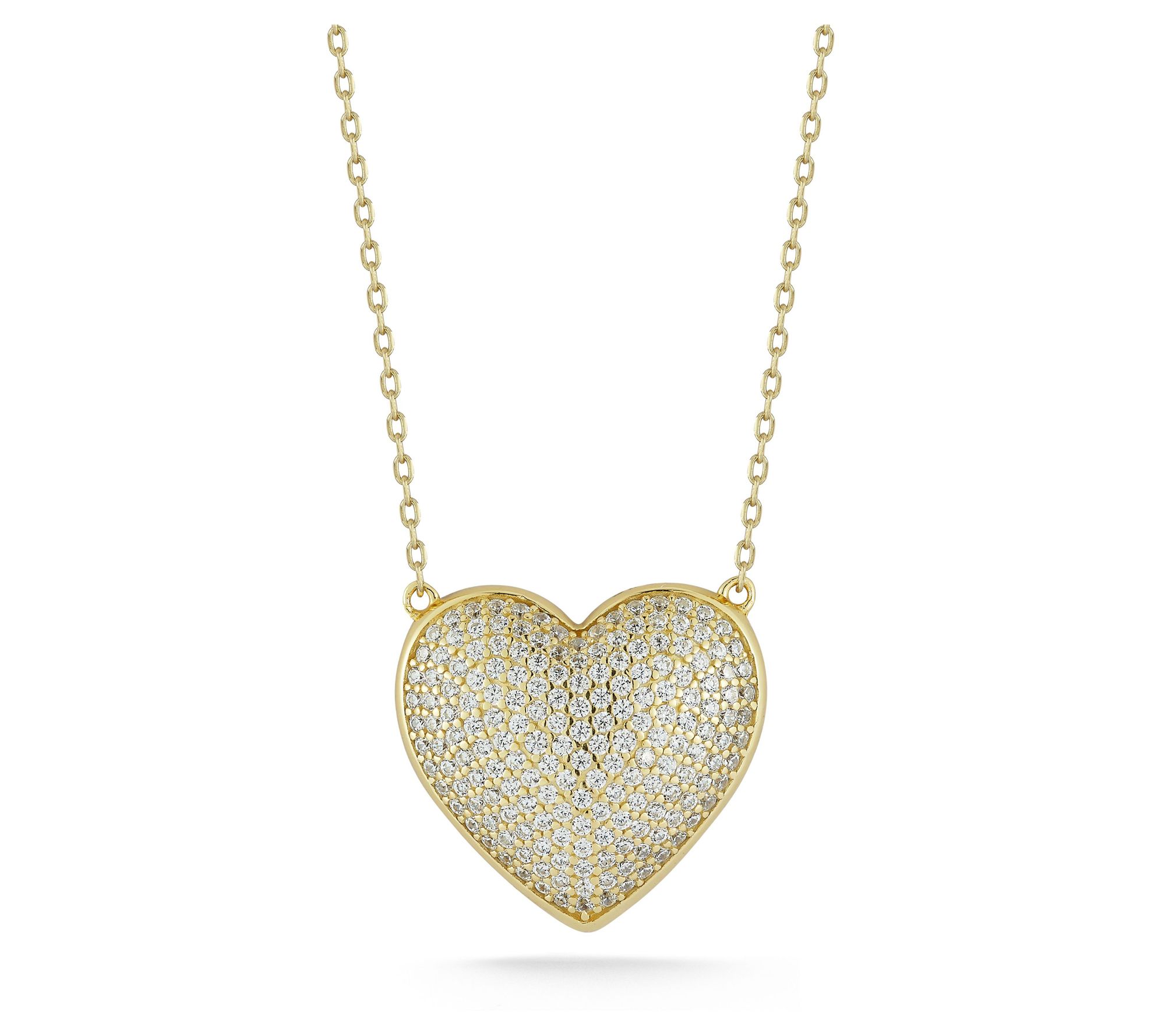 Sterlina Silver Pave Puffed Heart Pendant w/ Chain, Sterling