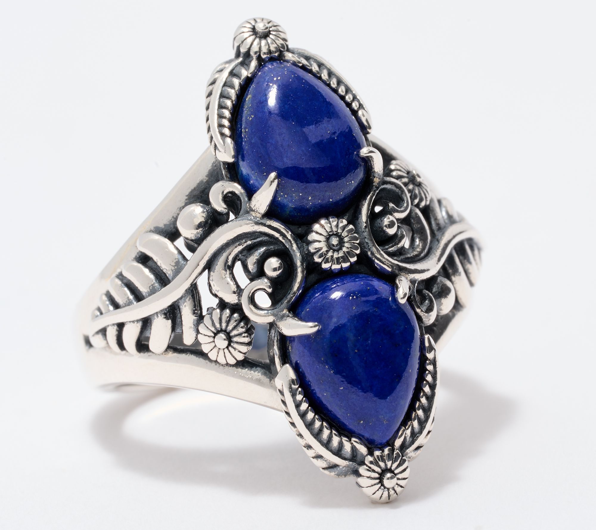American West Sterling Silver Double Pear Gemstone Leaf Ring