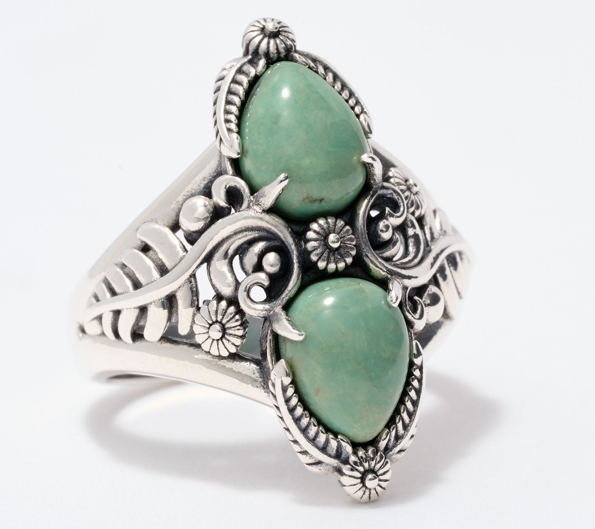 American West Sterling Silver Double Pear Gemstone Leaf Ring