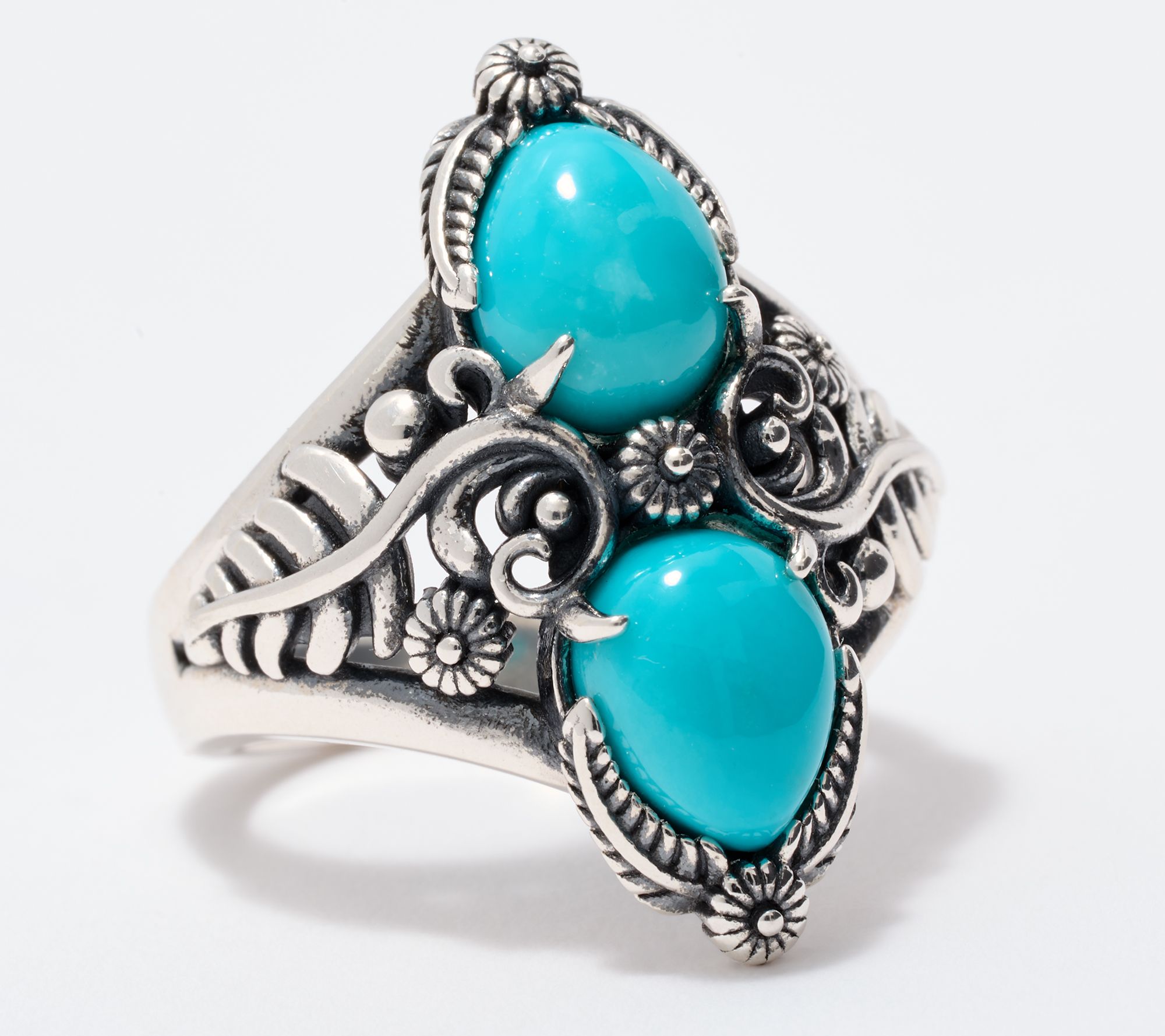 American West Sterling Silver Double Pear Gemstone Leaf Ring