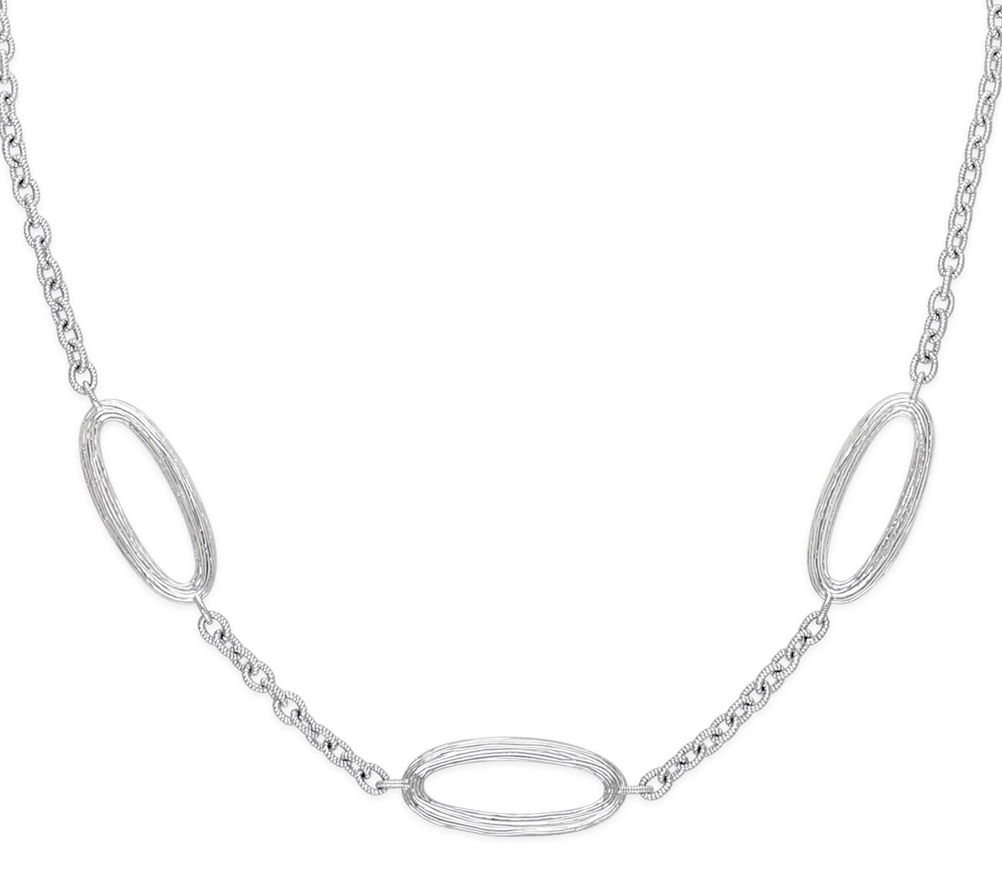 Ariva Sterling Silver Silk Textured Oval Station Necklace