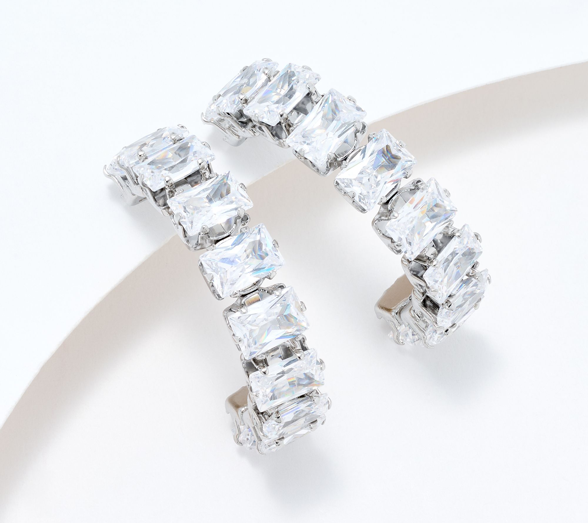 Steel by Diamonique Baguette Cut Hoop Earrings