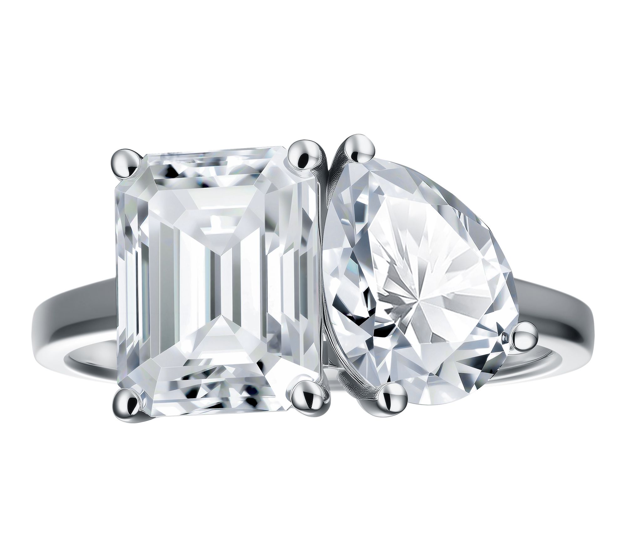 Moissanite Luxe Pear & Emerald Toi Et Moi Ring,Sterling