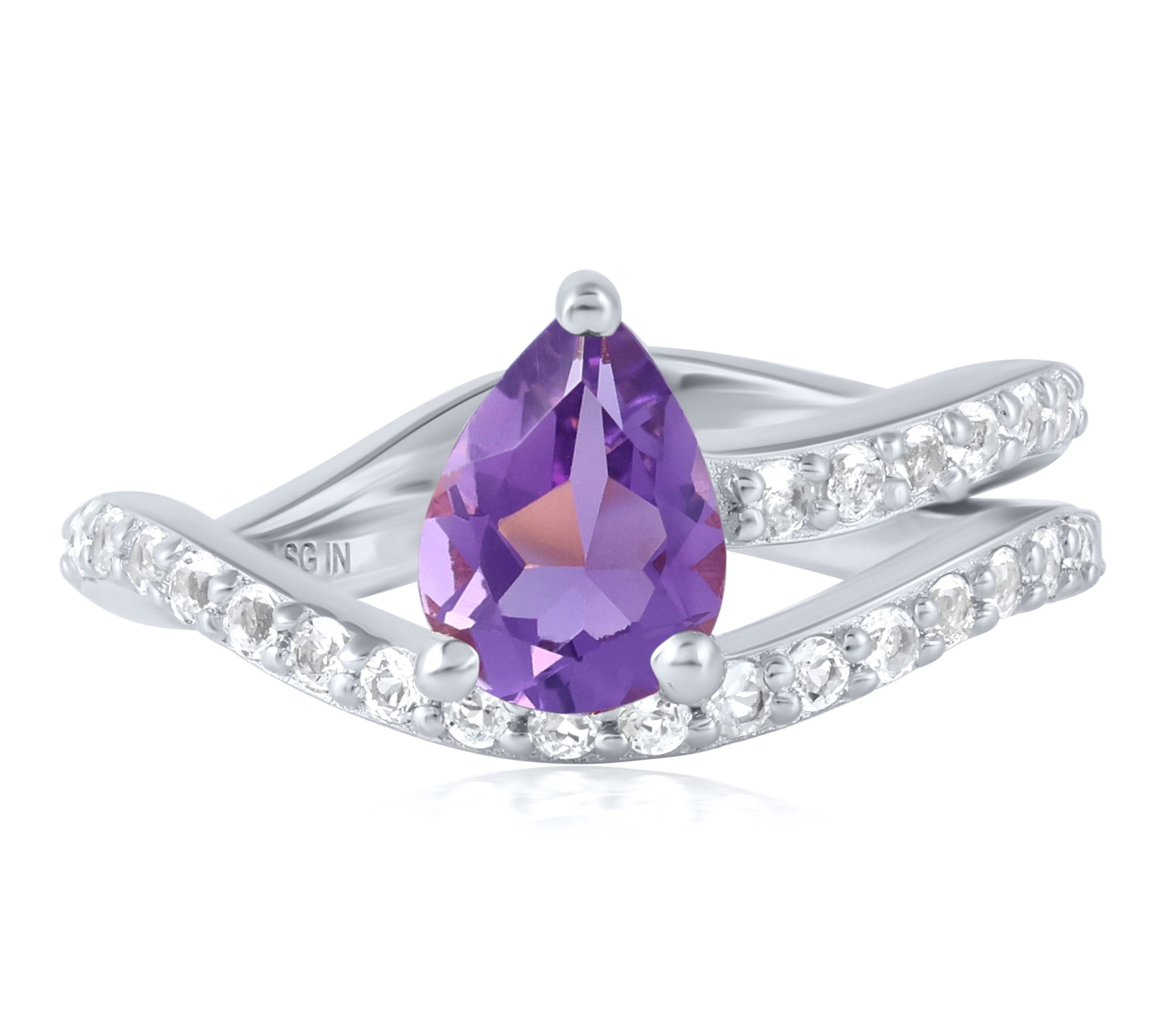 Christian James Sterling Silver Ripple Pear Gemstone Wrap Ring