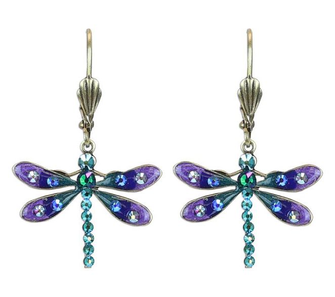 Anne Koplik Emerald & Purple Crystal DragonflyEarrings