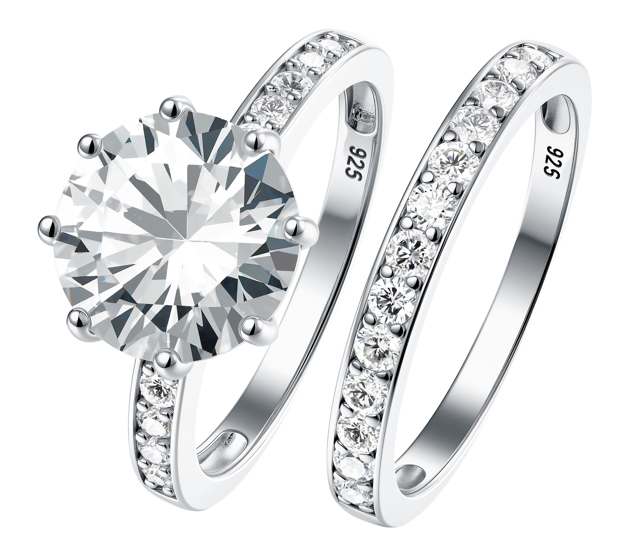 Diamonique 4.60 cttw Solitare w/ Eternity RingSet, Sterling