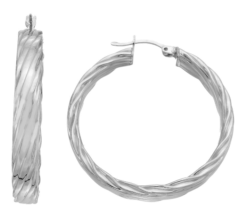 Silver Style Textured Hoop Earring 1.5"