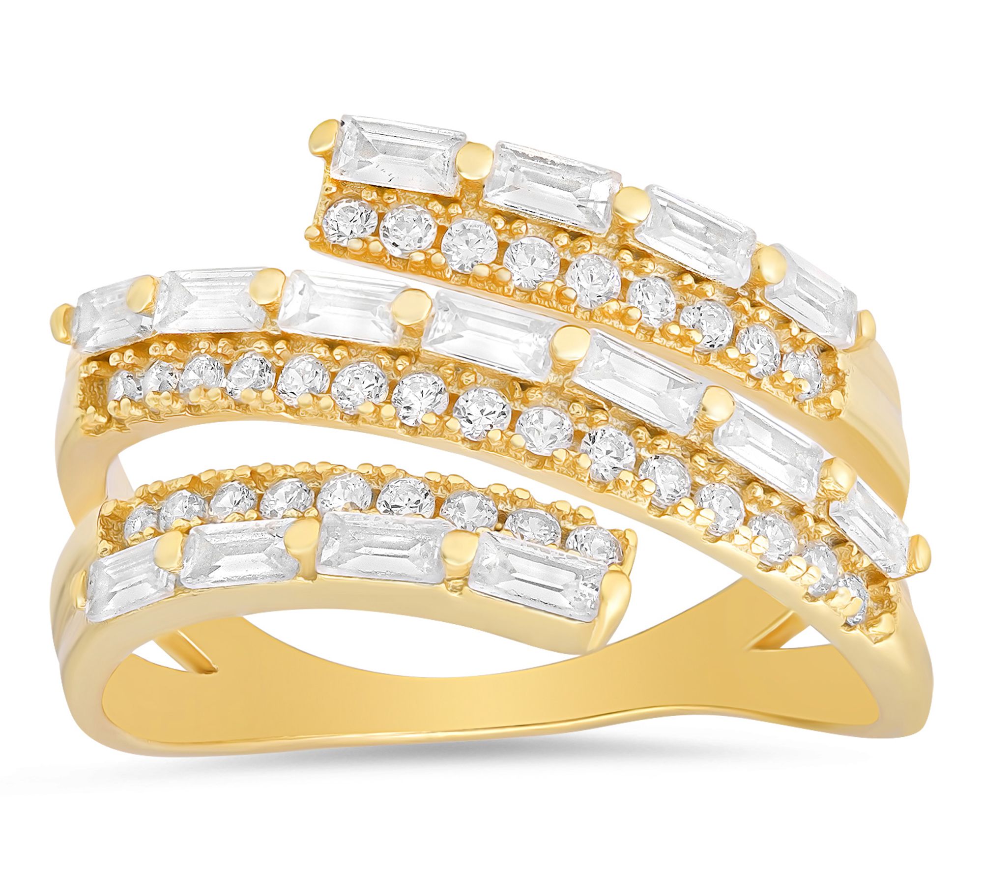 Diamonique Baguette Cut Sprial Crossover Ring,Sterling Silver