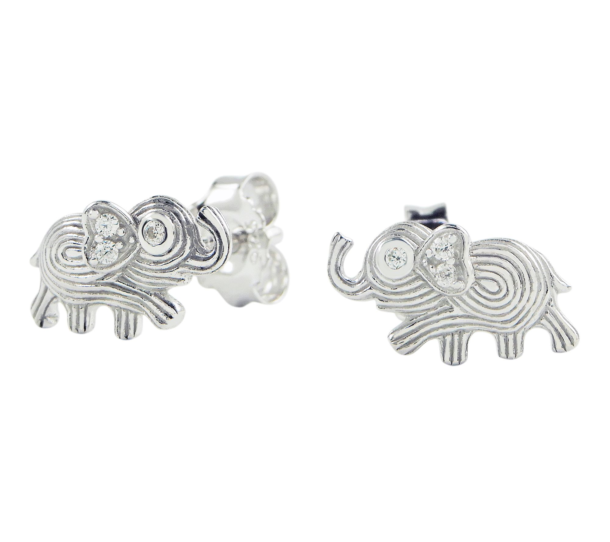 Diamonique Figural Elephant Earrings, SterlingSilver