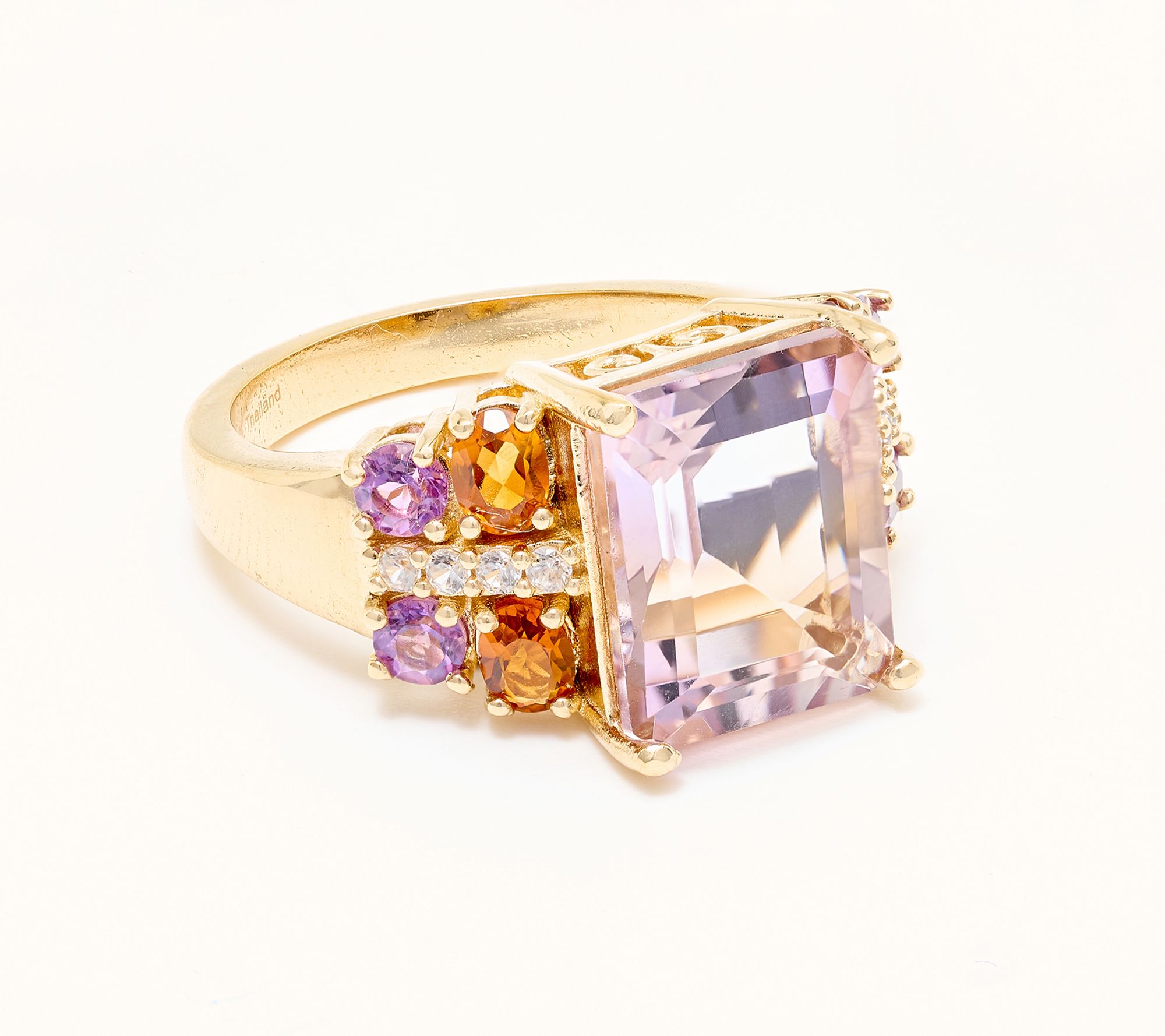  Affinity Gems Octagon Ametrine Center with Accents Ring, Sterling