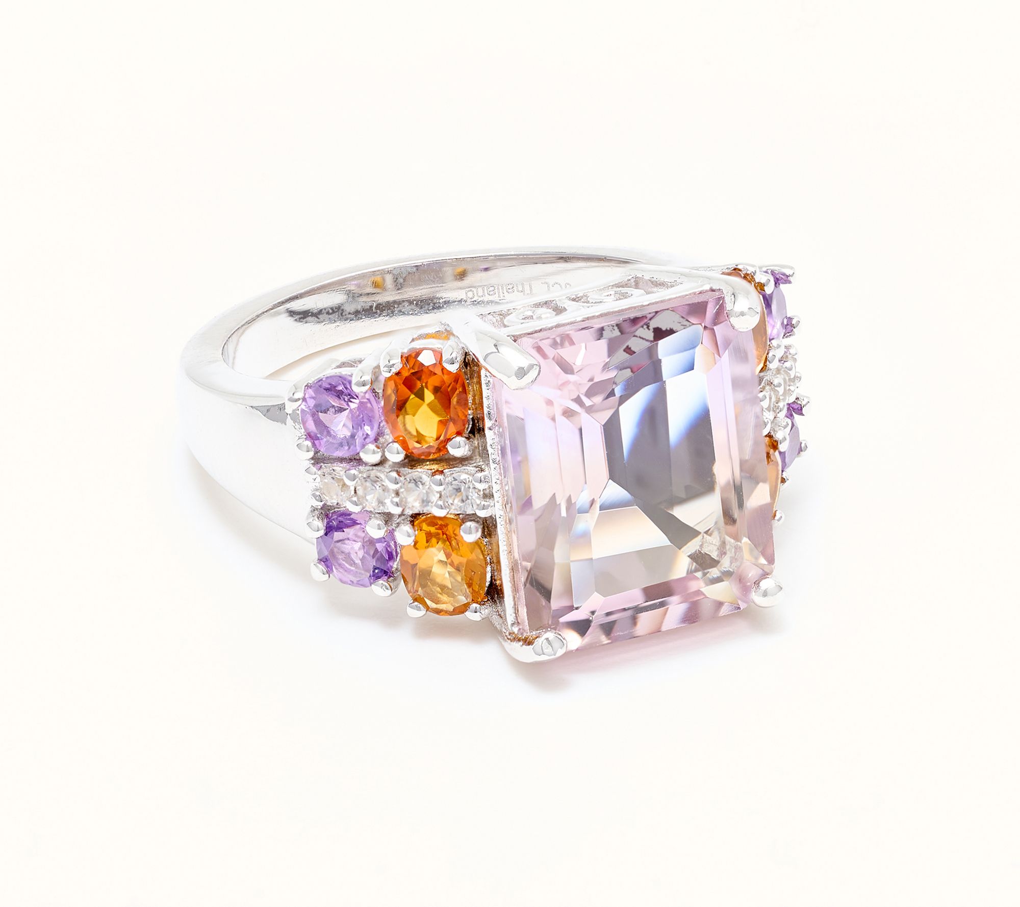 Affinity Gems Octagon Ametrine Center with Accents Ring, Sterling