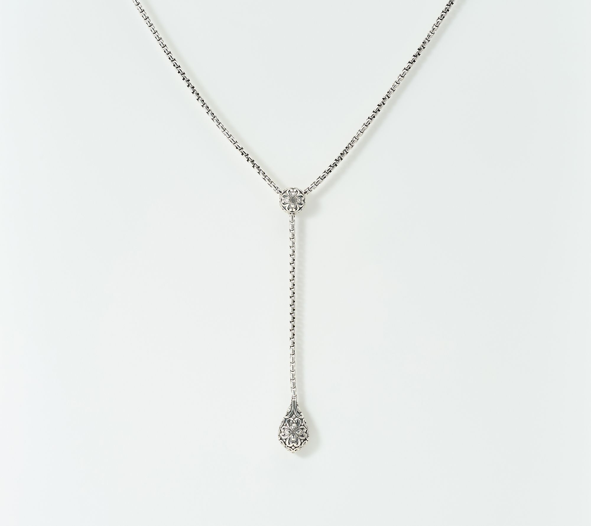 JAI Sterling Silver Heritage Lotus Y Box Chain Necklace, 22.4g