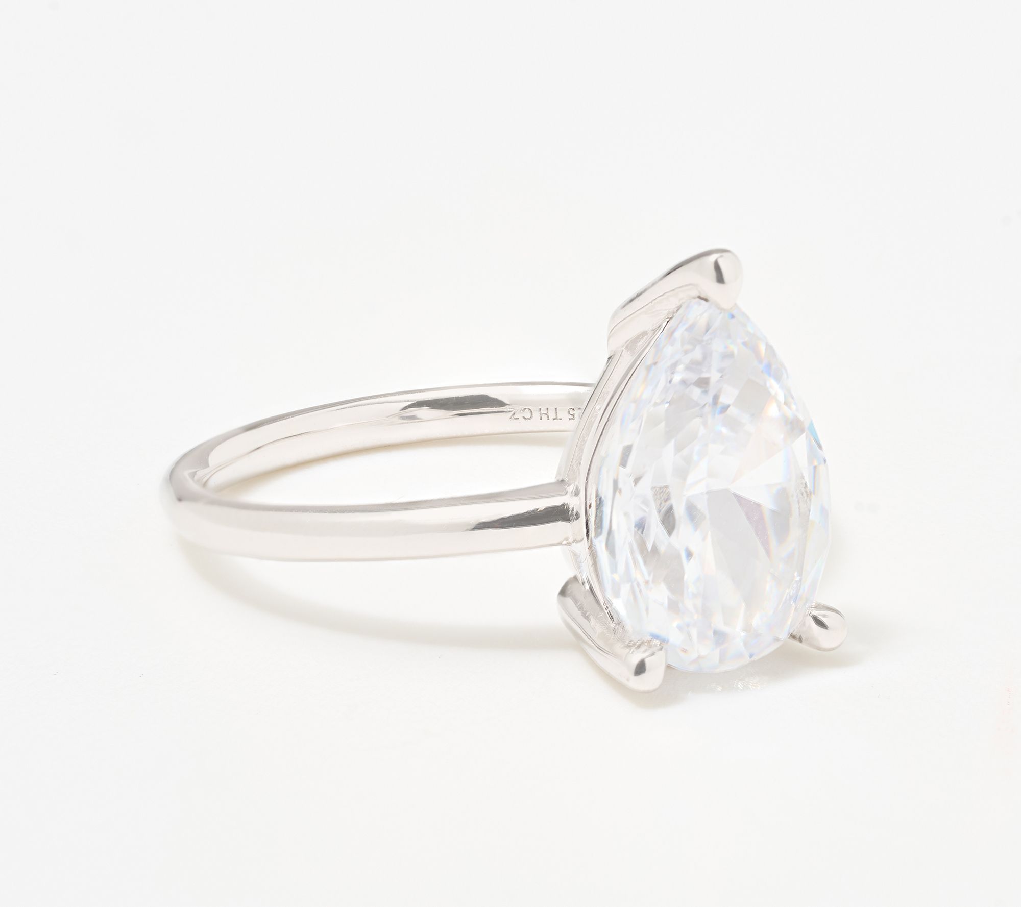Diamonique Classics Pear Cut Solitaire Ring, Sterling Silver