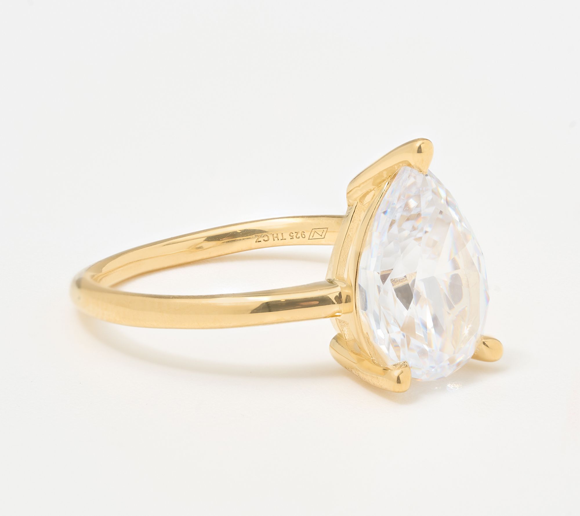 Diamonique Classics Pear Cut Solitaire Ring, Sterling Silver