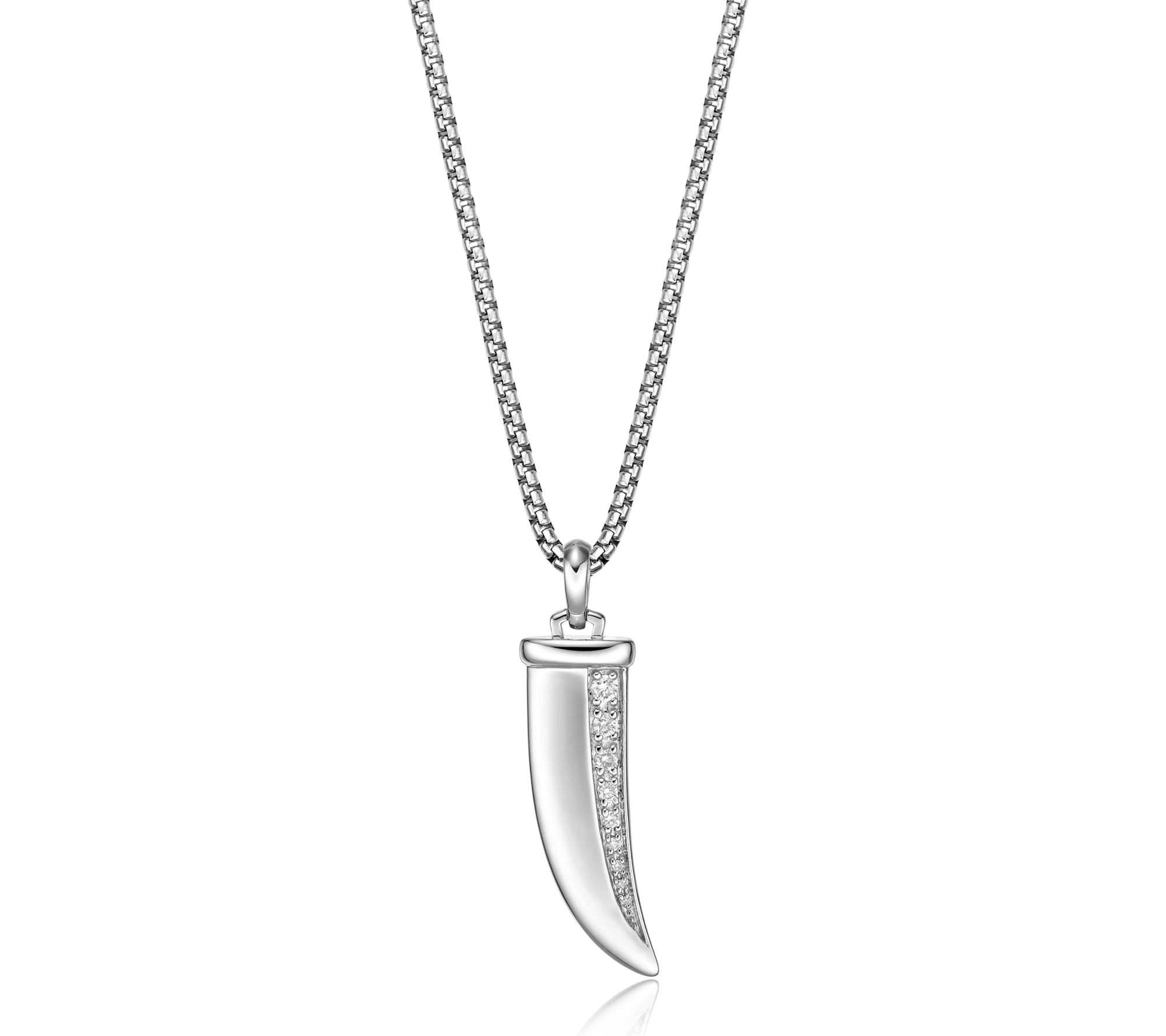 LYNX Men's Sterling Silver Diamond Horn Pendantw/ Chain