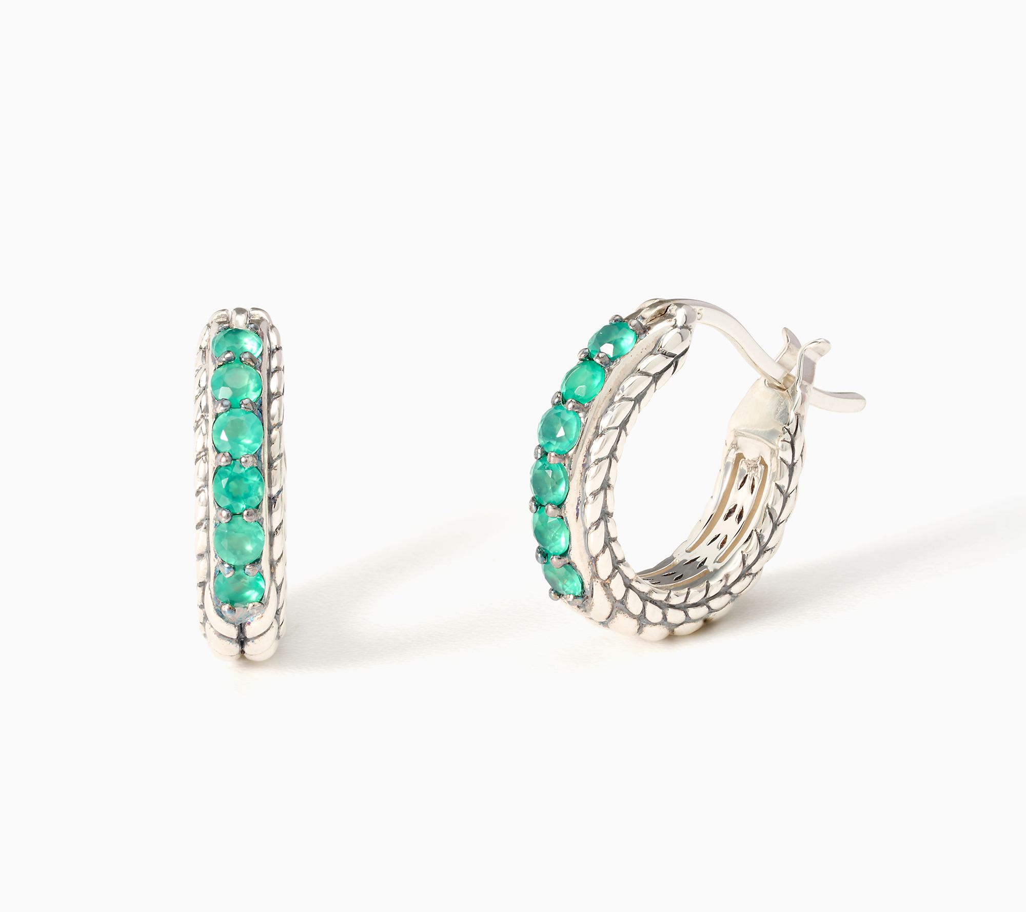 JAI Sterling Silver Gemstone Huggie Hoop Earrings