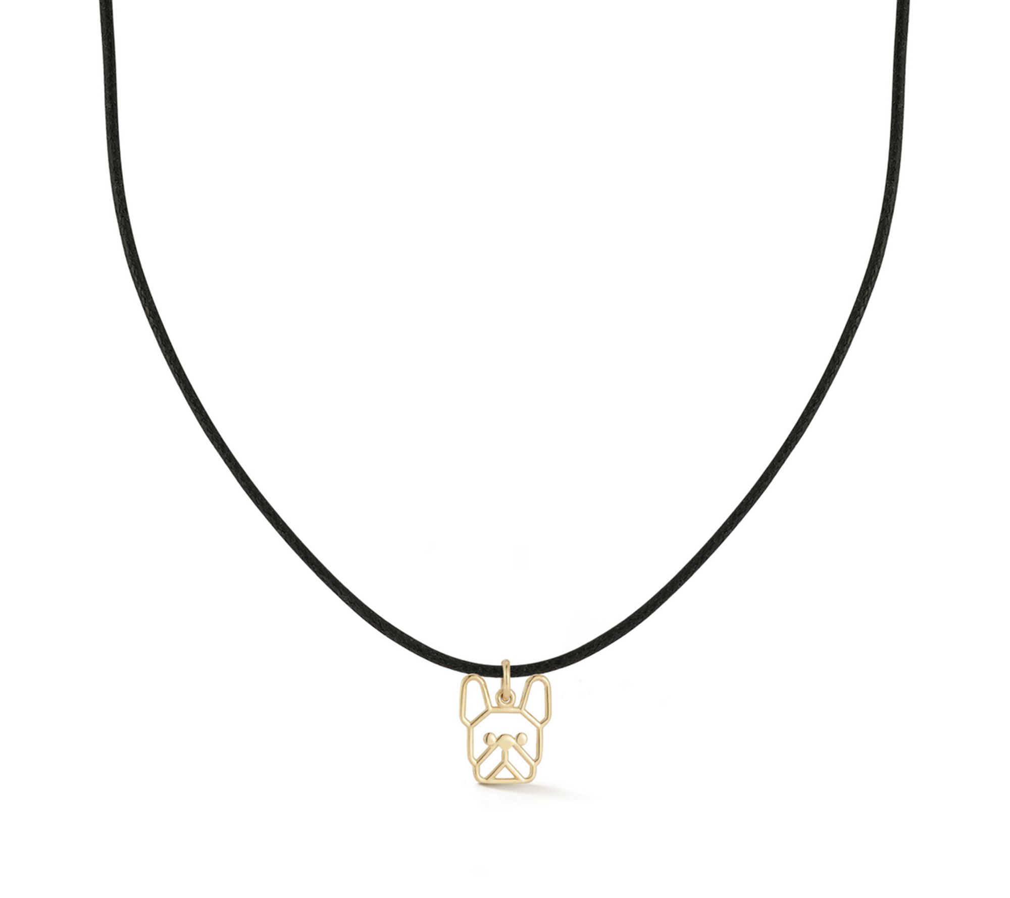 Italian Gold Bulldog Pendant w/ Black Cord Chain, 14K