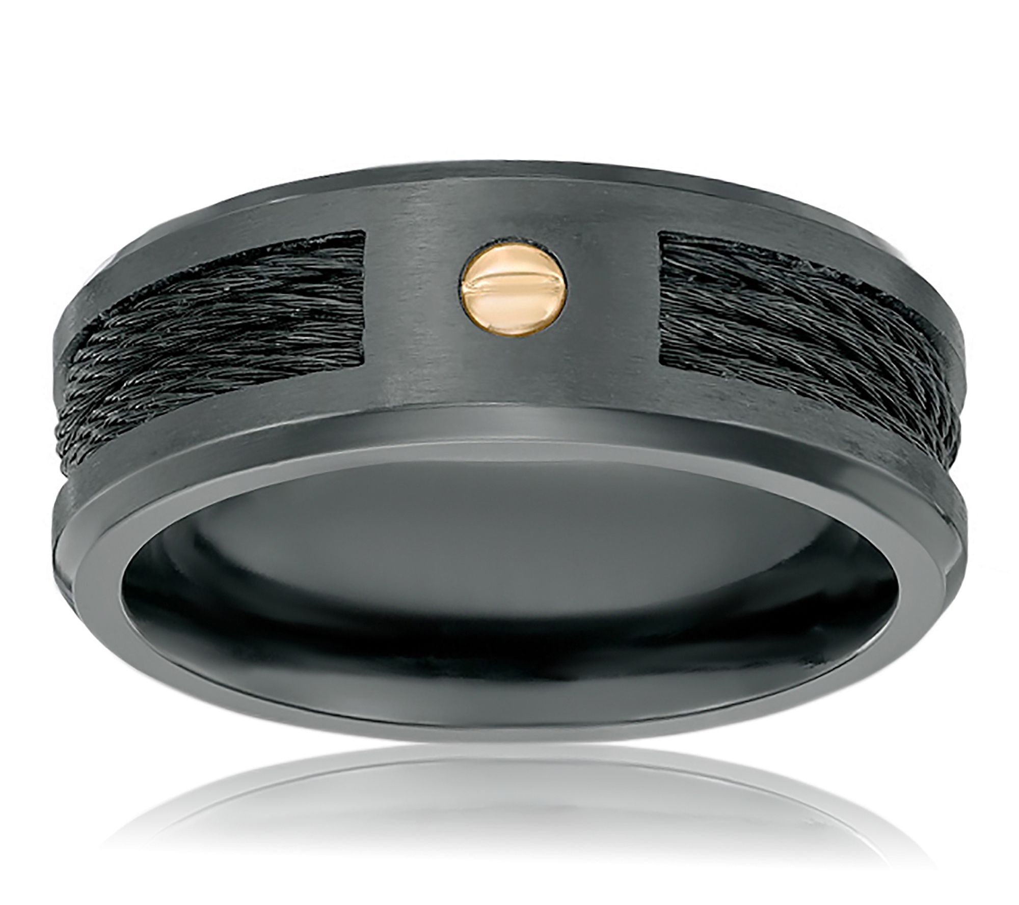 LYNX Men's Stainless Steel Black Zirconium w/Real 10K Gold Ring