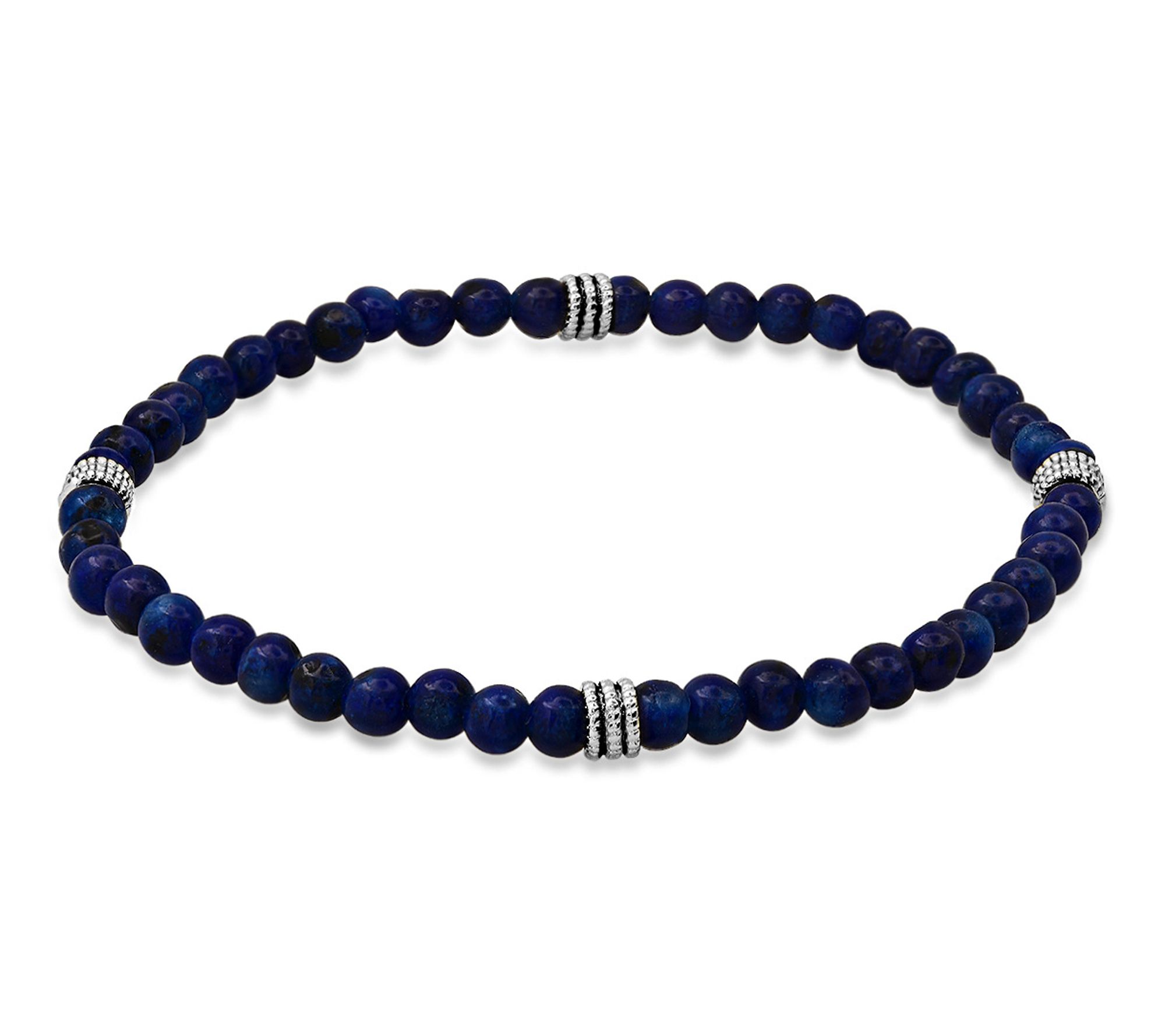 Silver Style Men's Blue Lapis Beaded Bracelet,Sterling