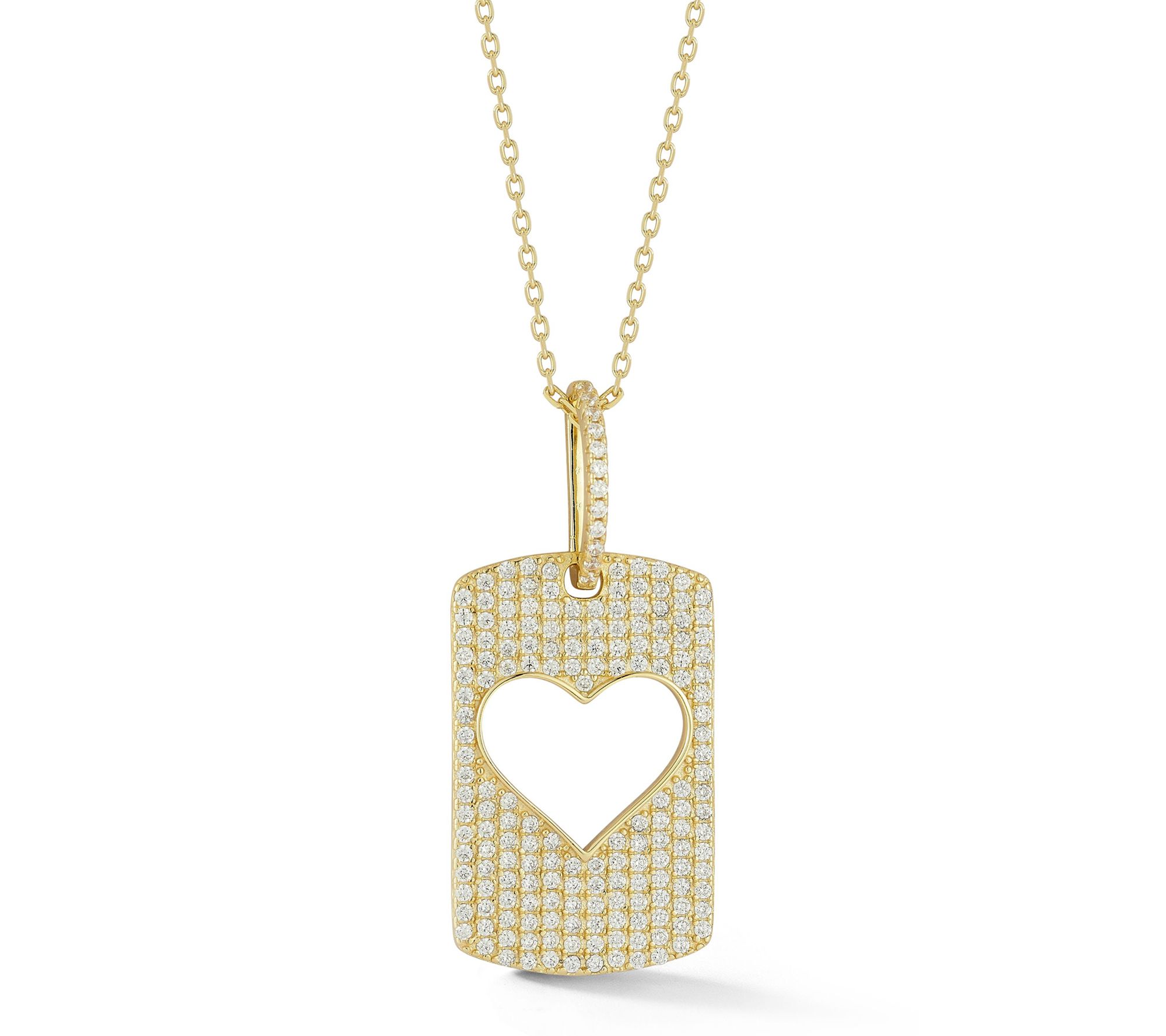 Rachel Zoe Pave Heart Cut-Out Tag Pendant w/ Chain, Sterling