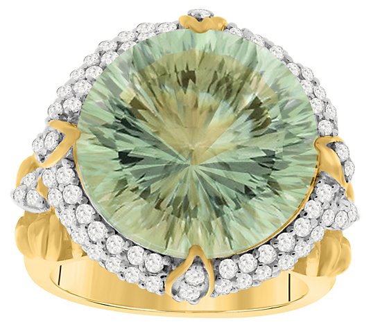 18K Gold-Plated 10.00 cttw Green Quartz & Wh ite Zircon Ring