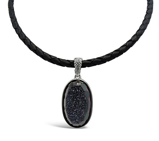 Elyse Ryan Sterling Drusy Pendant w/ Leather Cord Necklace