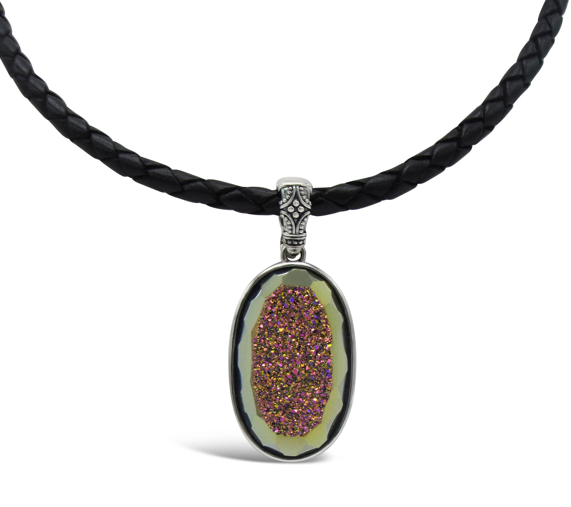 Elyse Ryan Sterling Drusy Pendant w/ Leather Cord Necklace