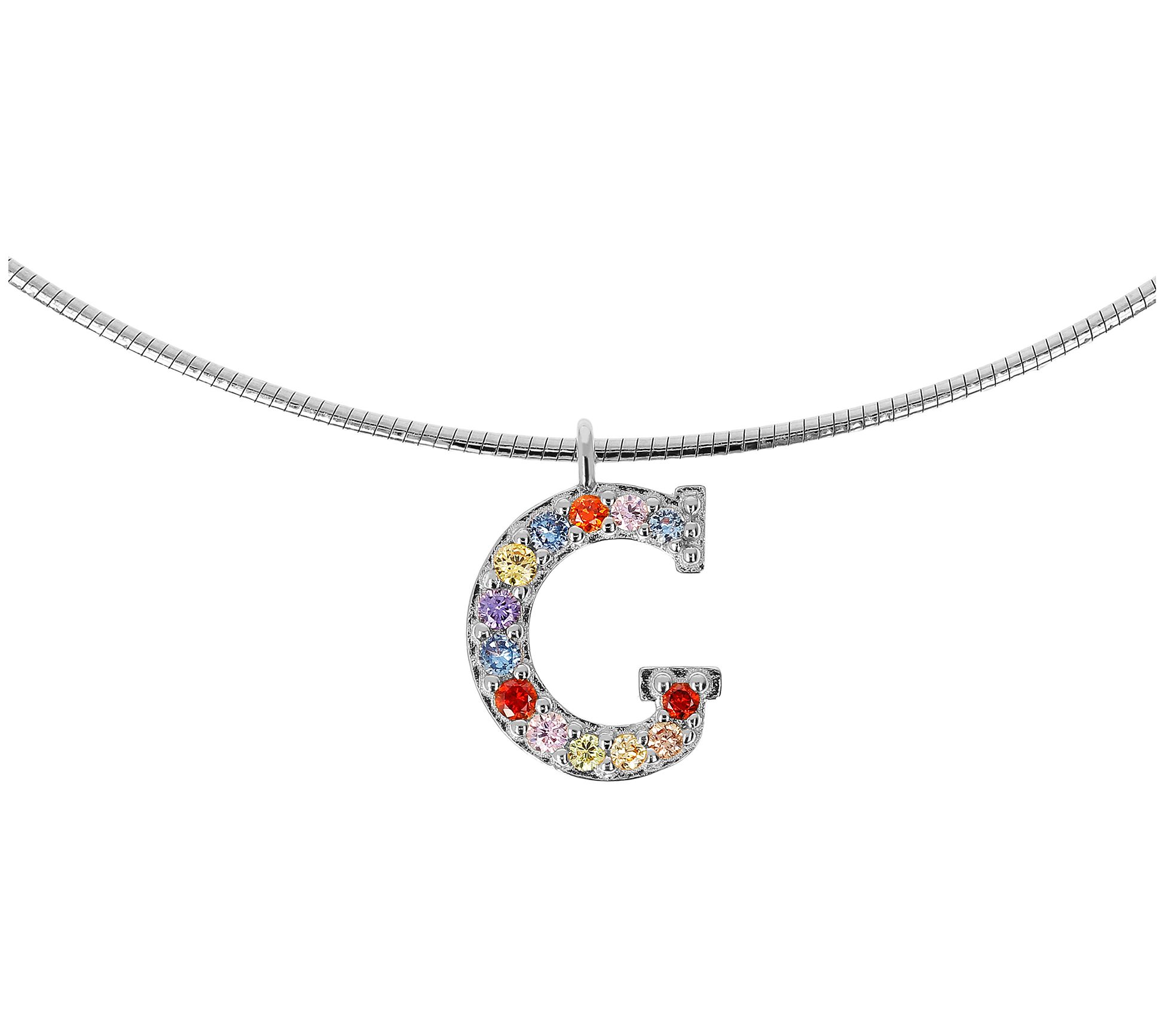 Diamonique Rainbow Initial Pendant w/ Omega Chin, Sterling