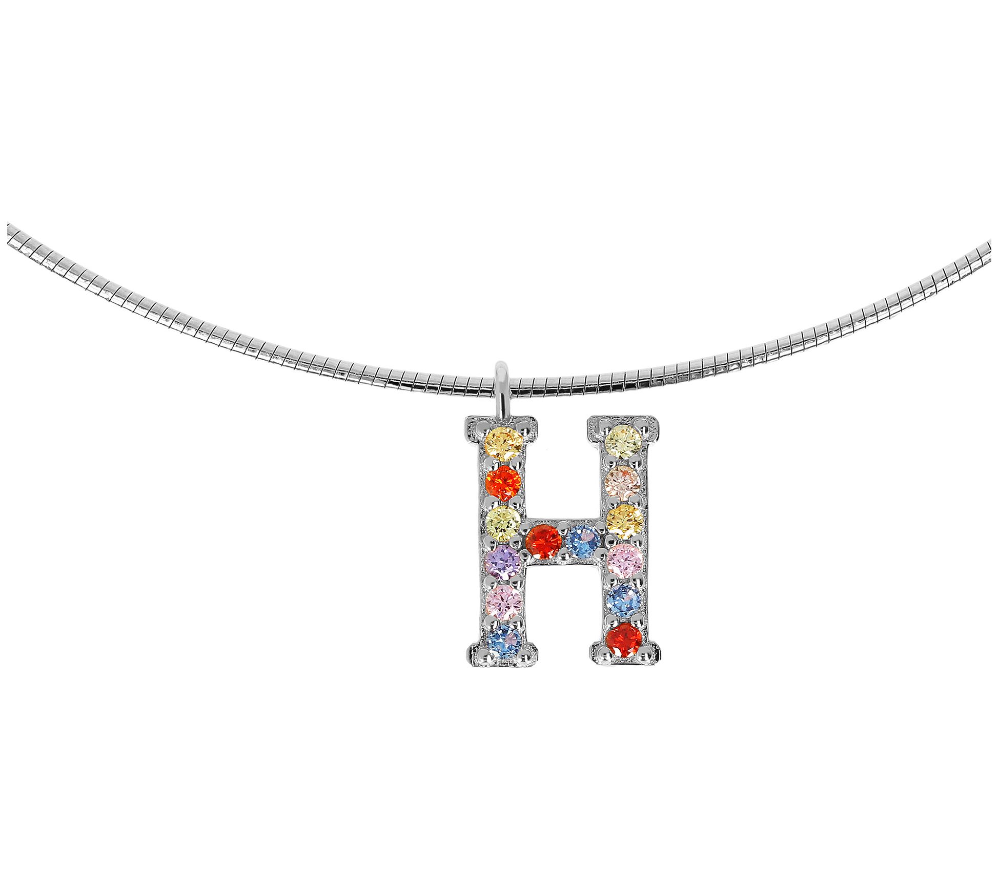 Diamonique Rainbow Initial Pendant w/ Omega Chin, Sterling