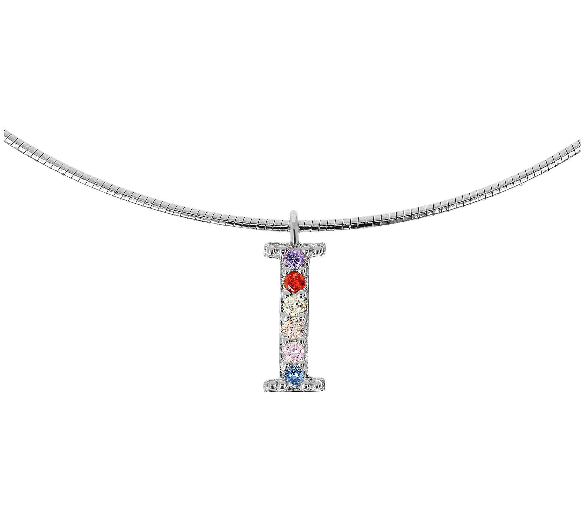 Diamonique Rainbow Initial Pendant w/ Omega Chin, Sterling