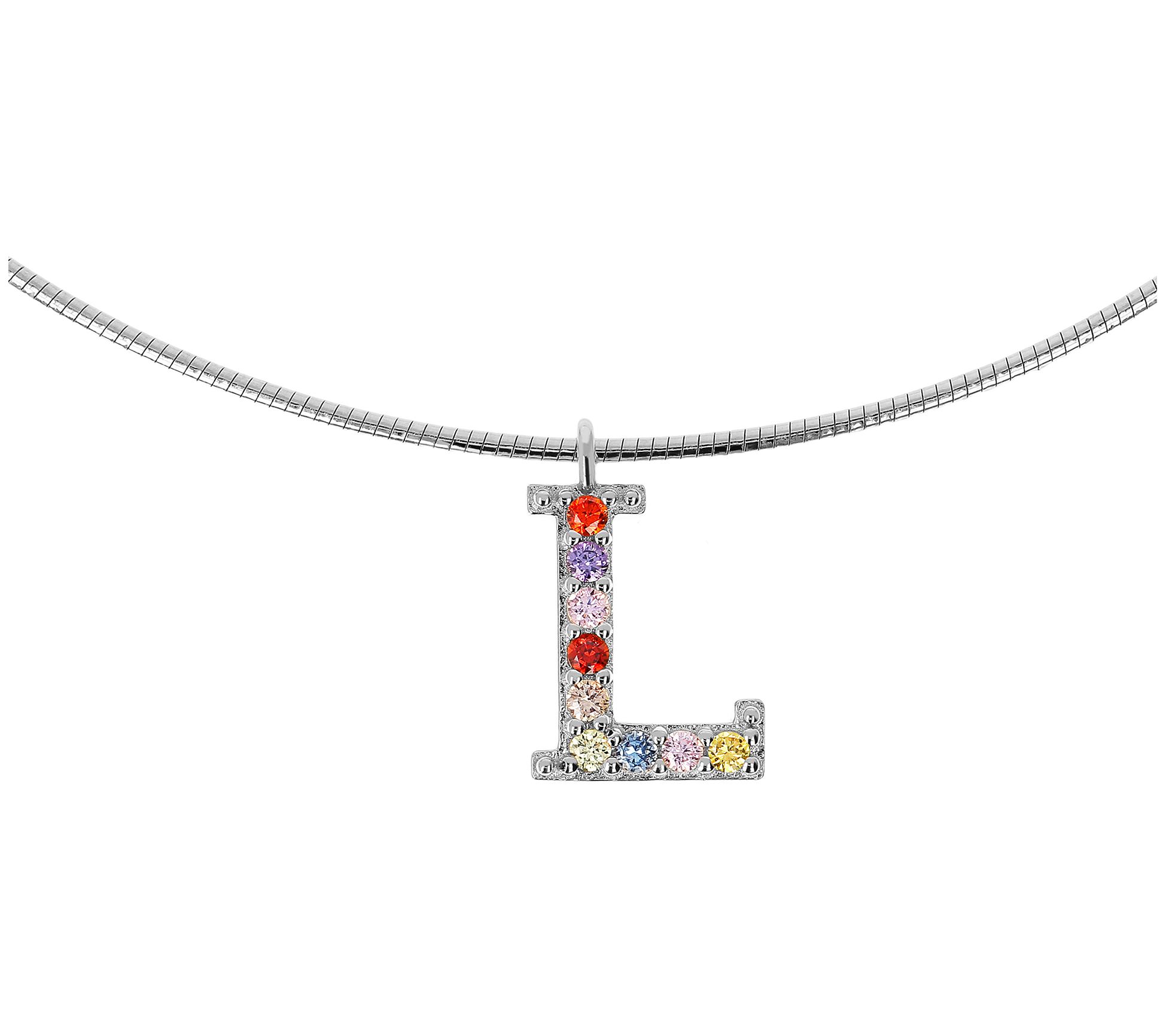 Diamonique Rainbow Initial Pendant w/ Omega Chin, Sterling