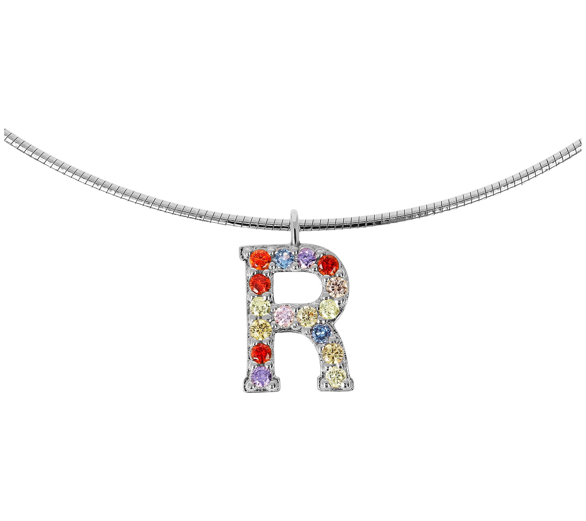 Diamonique Rainbow Initial Pendant w/ Omega Chin, Sterling