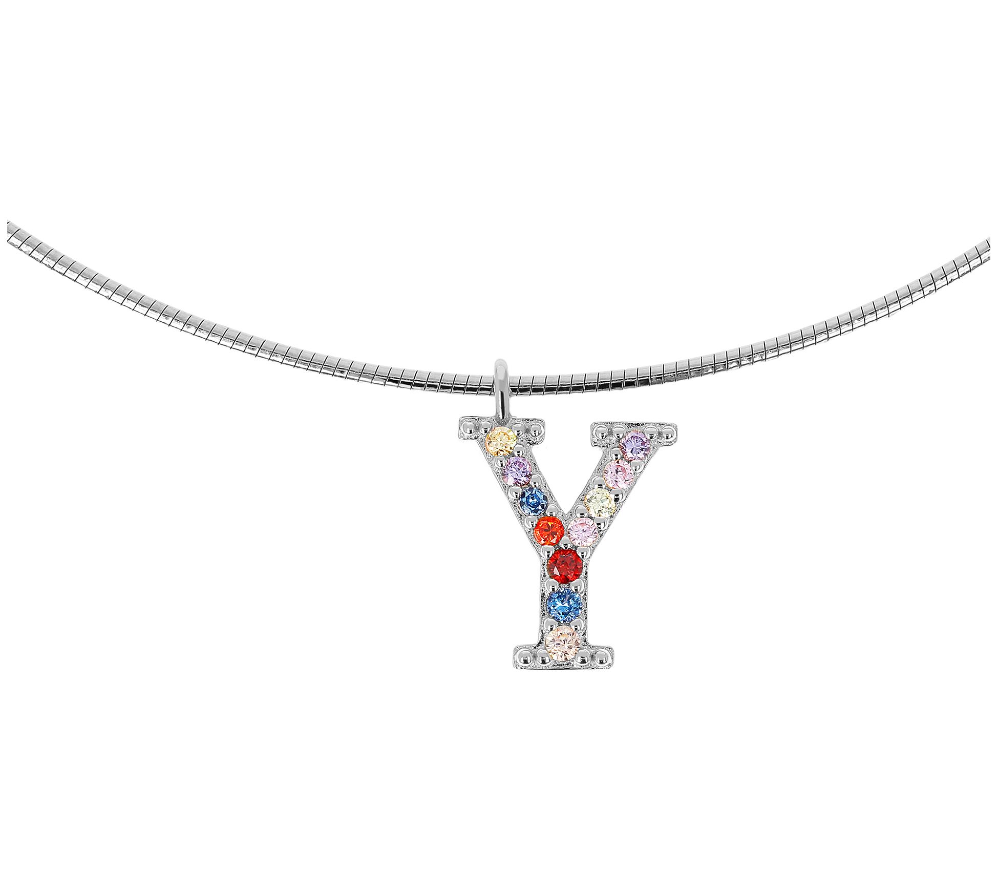 Diamonique Rainbow Initial Pendant w/ Omega Chin, Sterling