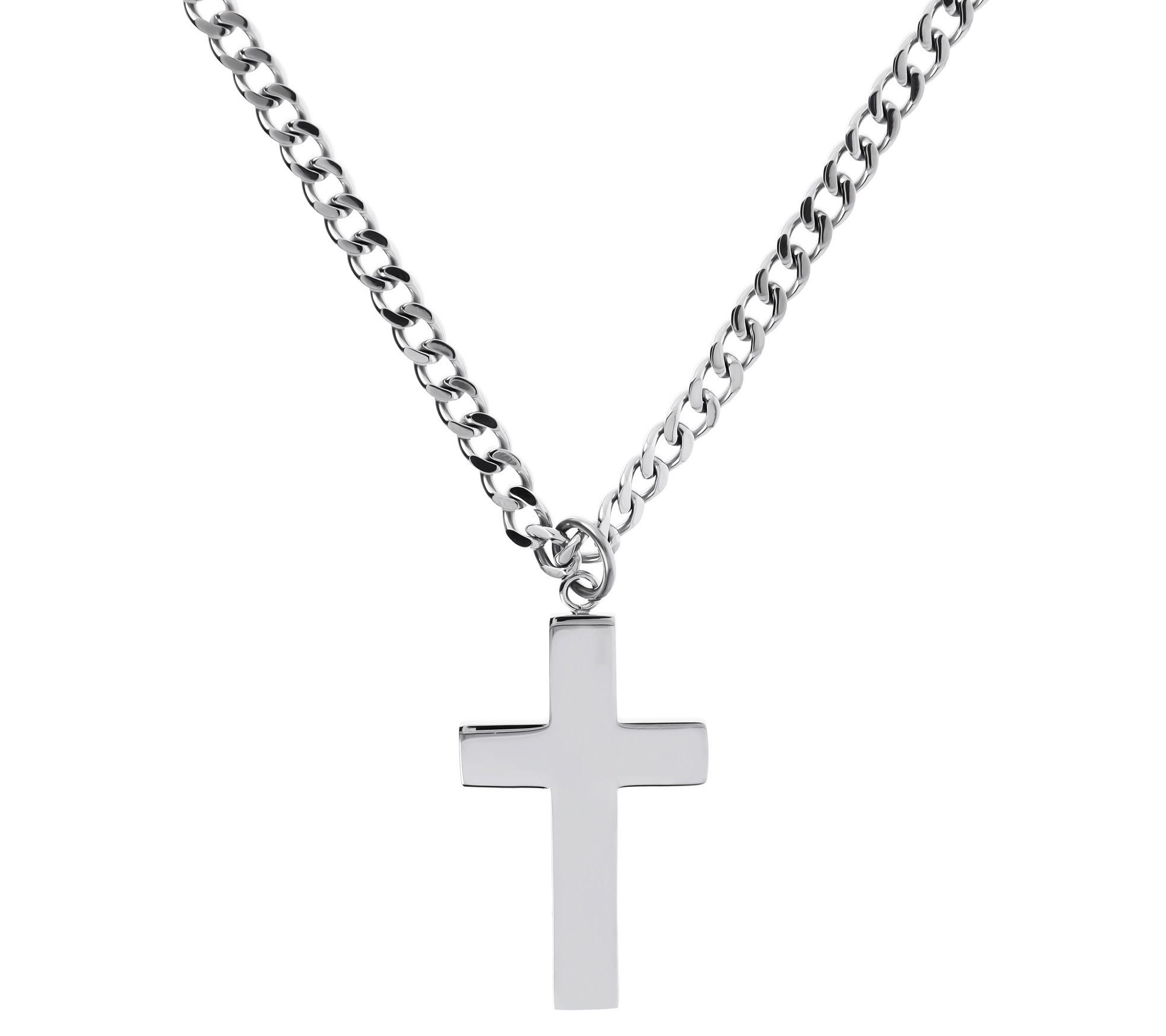 Steel by Design Polished Cross Pendant with Chain - QVC.com