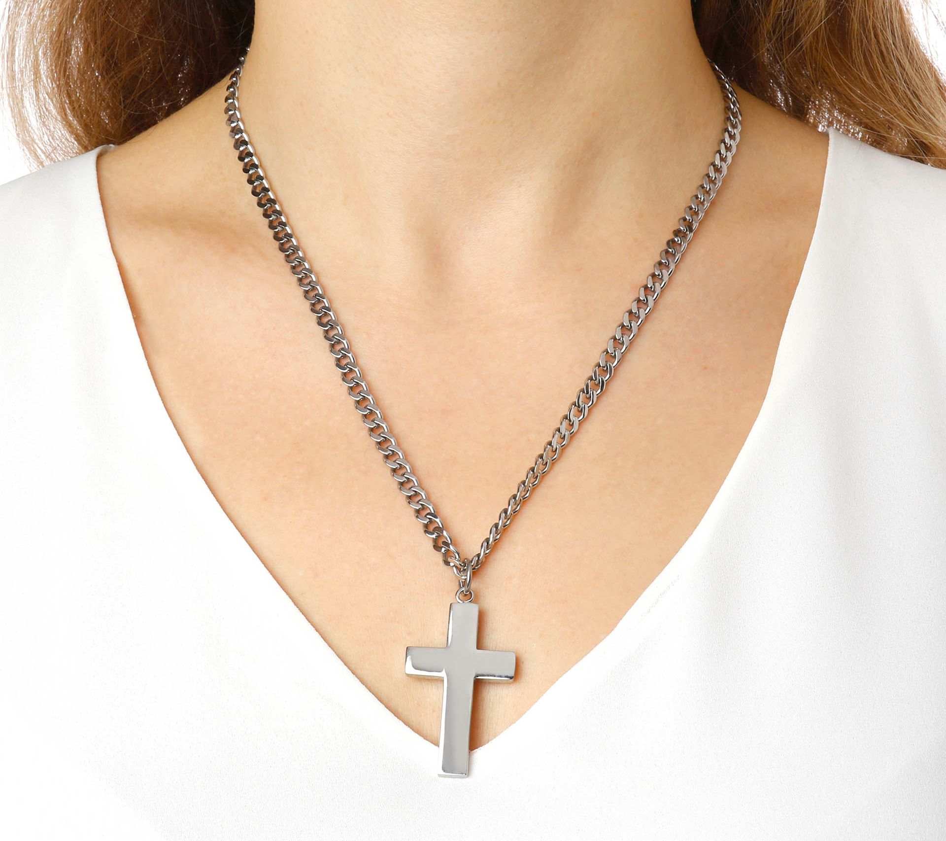 Steel by Design Polished Cross Pendant with Chain