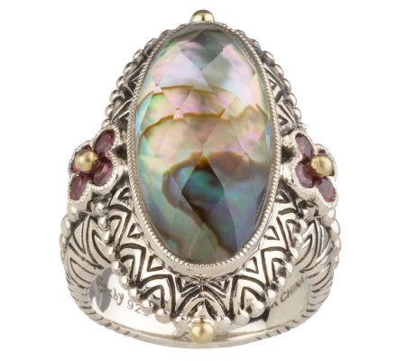 Barbara Bixby Abalone Doublet & Brazillian Garnet Ring, Sterling 18k 