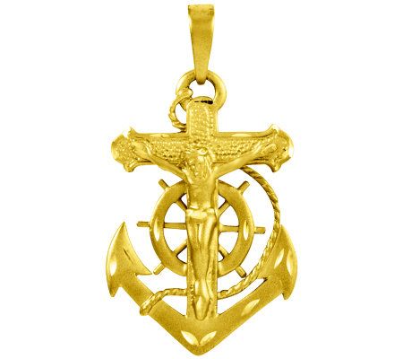 Satin Solid Mariners Cross Pendant, 14K Gold - QVC.com