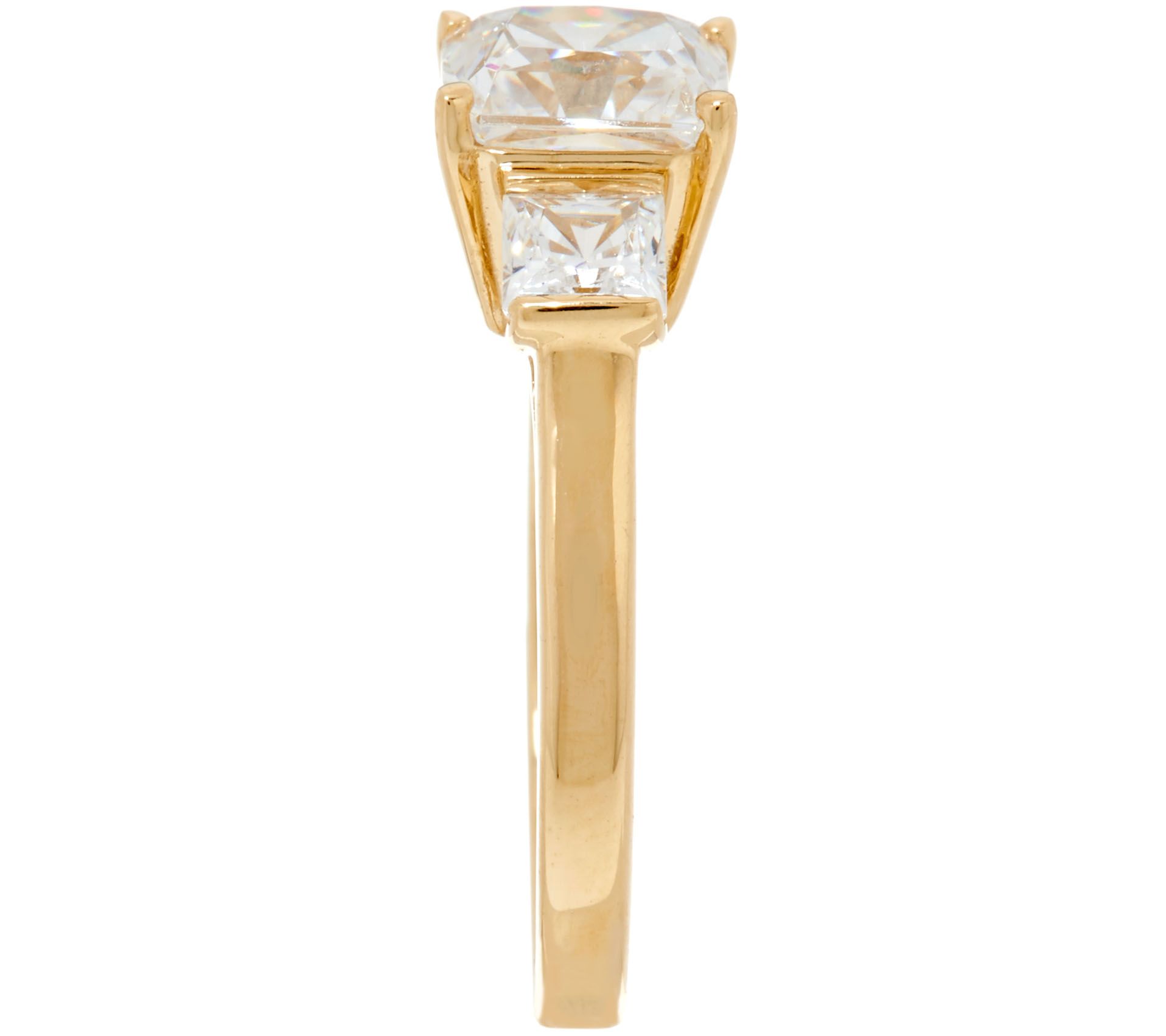 Diamonique Three Stone Princess Cut Ring, 14K Gold - QVC.com