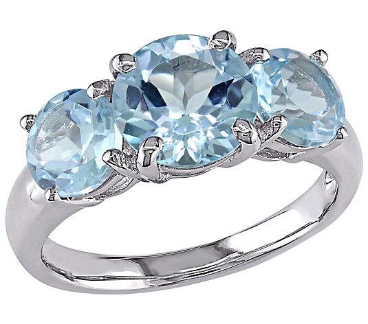 Sterling Silver 4.35 cttw Blue Topaz 3-Stone Ri ng