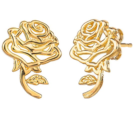 0.084 Ct  Diamond Rose Disney Belle Women's Stud Earrings in 14K Rose Gold FN 