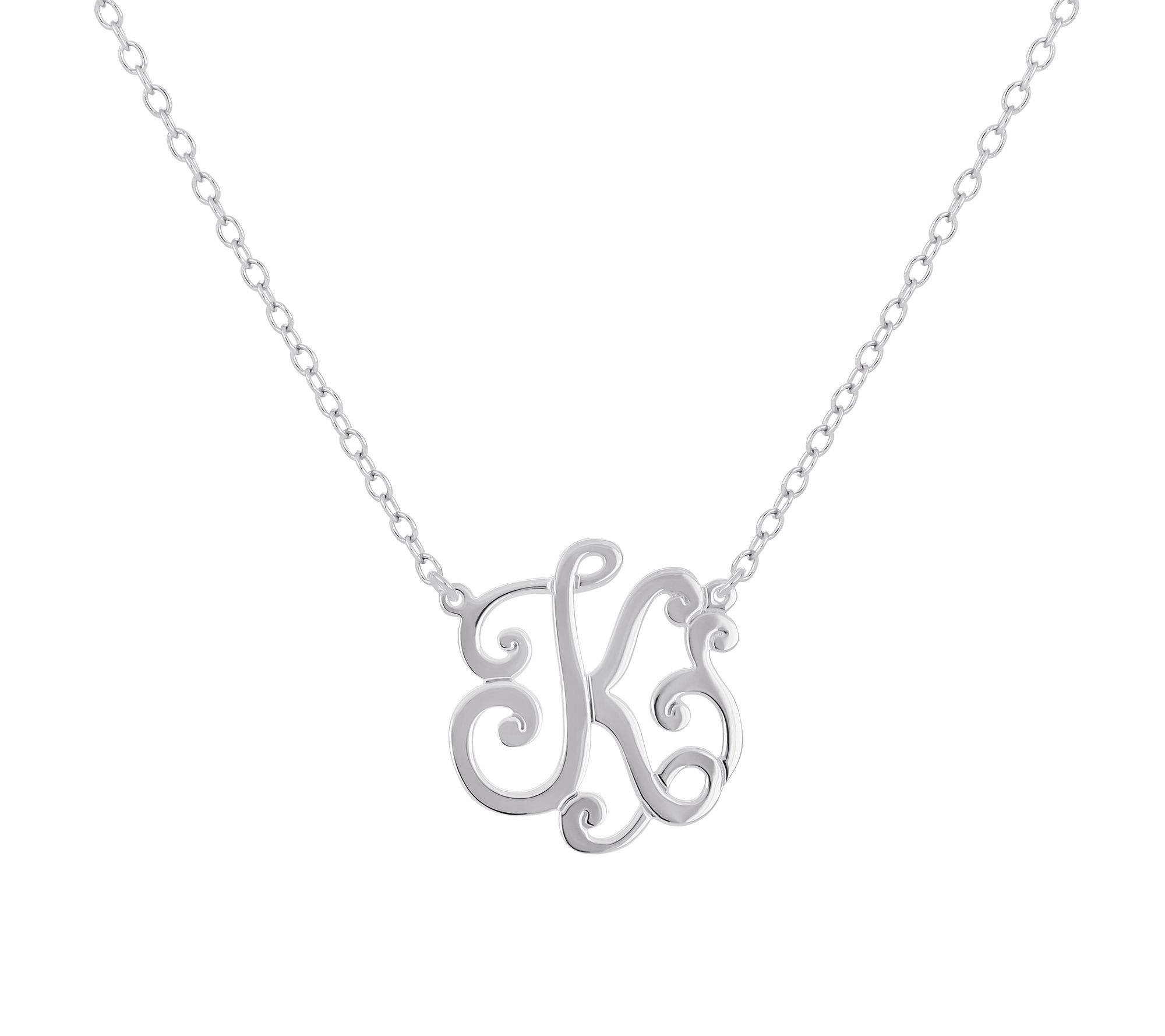 Sterling Silver 18"  Polished Scroll Design Ini tial Necklace