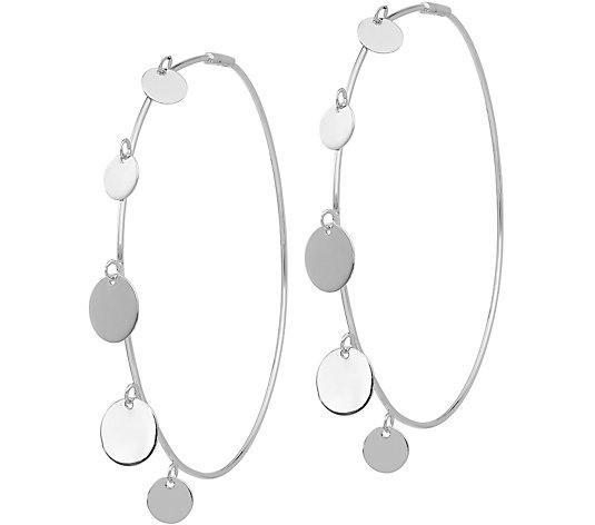 Sterling Wire Hoop Disc Earrings by Silver Style